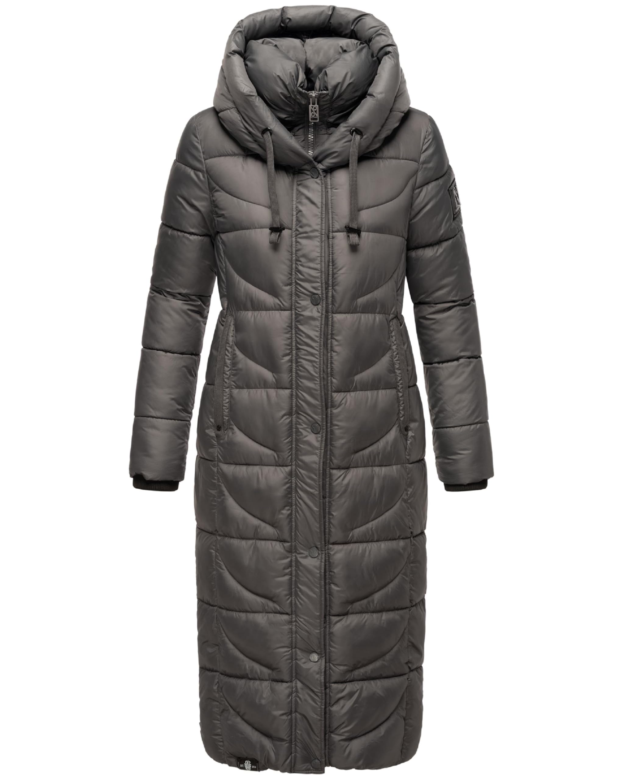 Navahoo Women's Winter Coat, Warm Quilted Coat, Extra Long with Waffle Pattern Hood, XS-XXL, anthracite, M