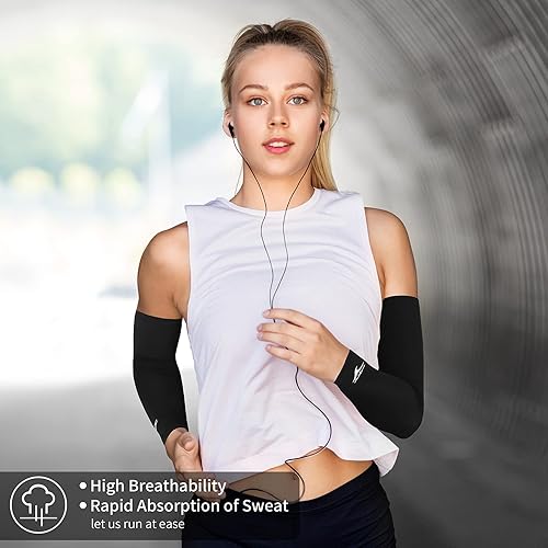 Miniatura 7 de Achiou Mangas de Brazo de Seda de Hielo Refrigerante, Mangas de Protección Solar UV de Verano, de Compresión UPF 50+ para Mujeres, Voleibol,