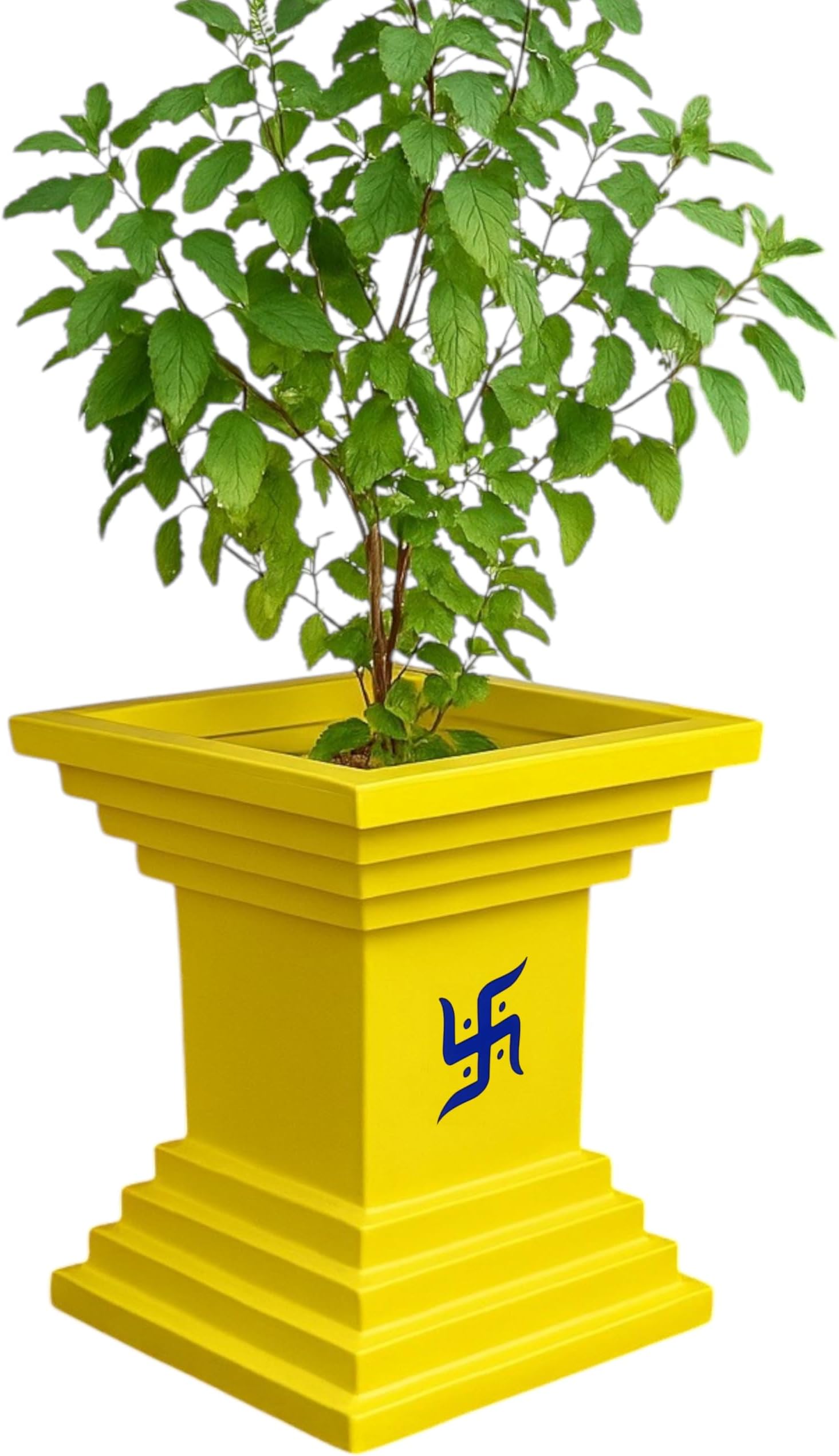 NEER Tulsi Vrindavan Pot | Big Size 36ร43cm | Rotomolded Plastic | Crack-Resistant & Fade-Proof | Indoor & Outdoor Tulasi Plant Pot | Traditional Temple Design with Om & Swastik | Yellow
