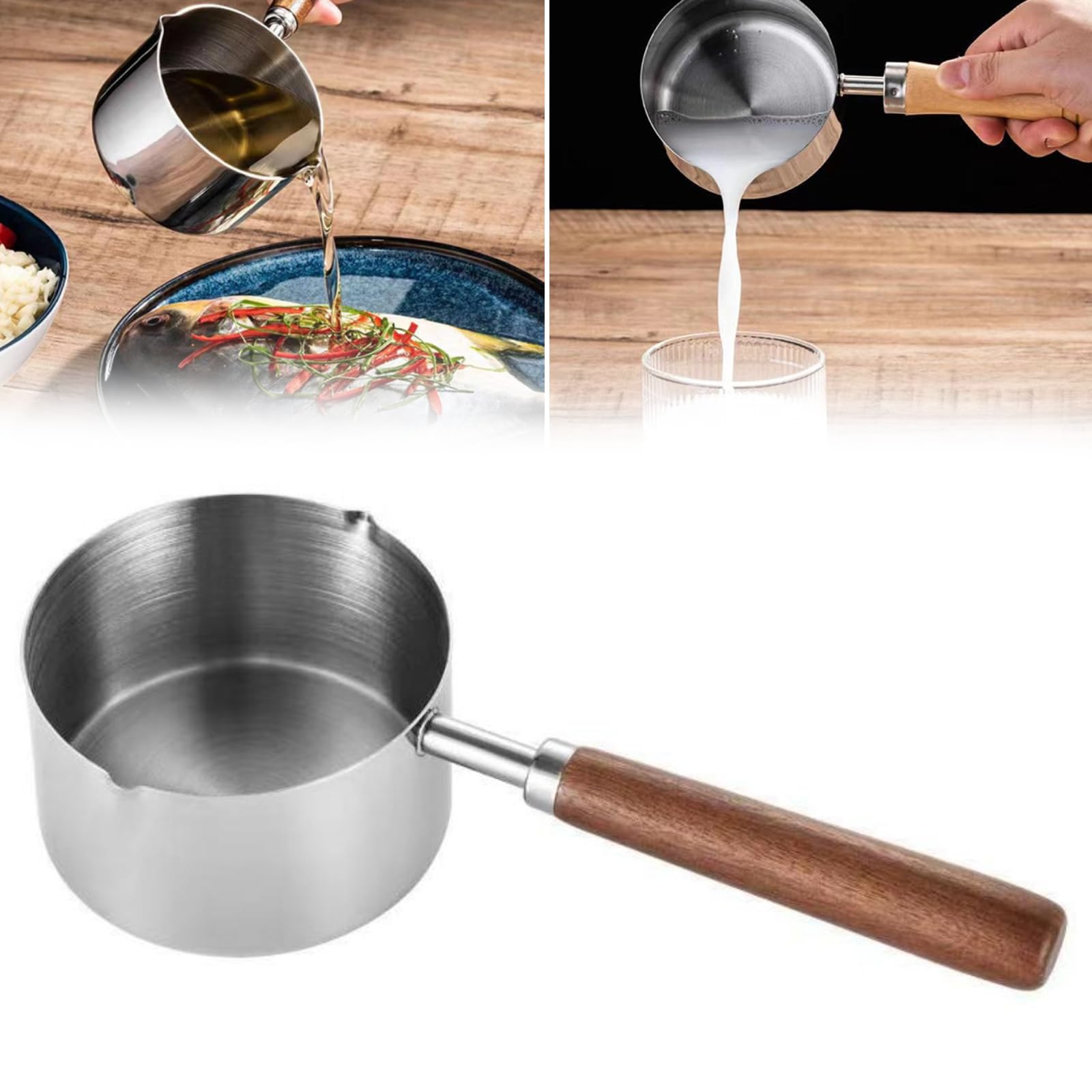 304 Stainless Steel Sauce Pan Mini Sauce Pan Cooking Pot with Wooden Handle Chocolate Melting Pot Sauce pan