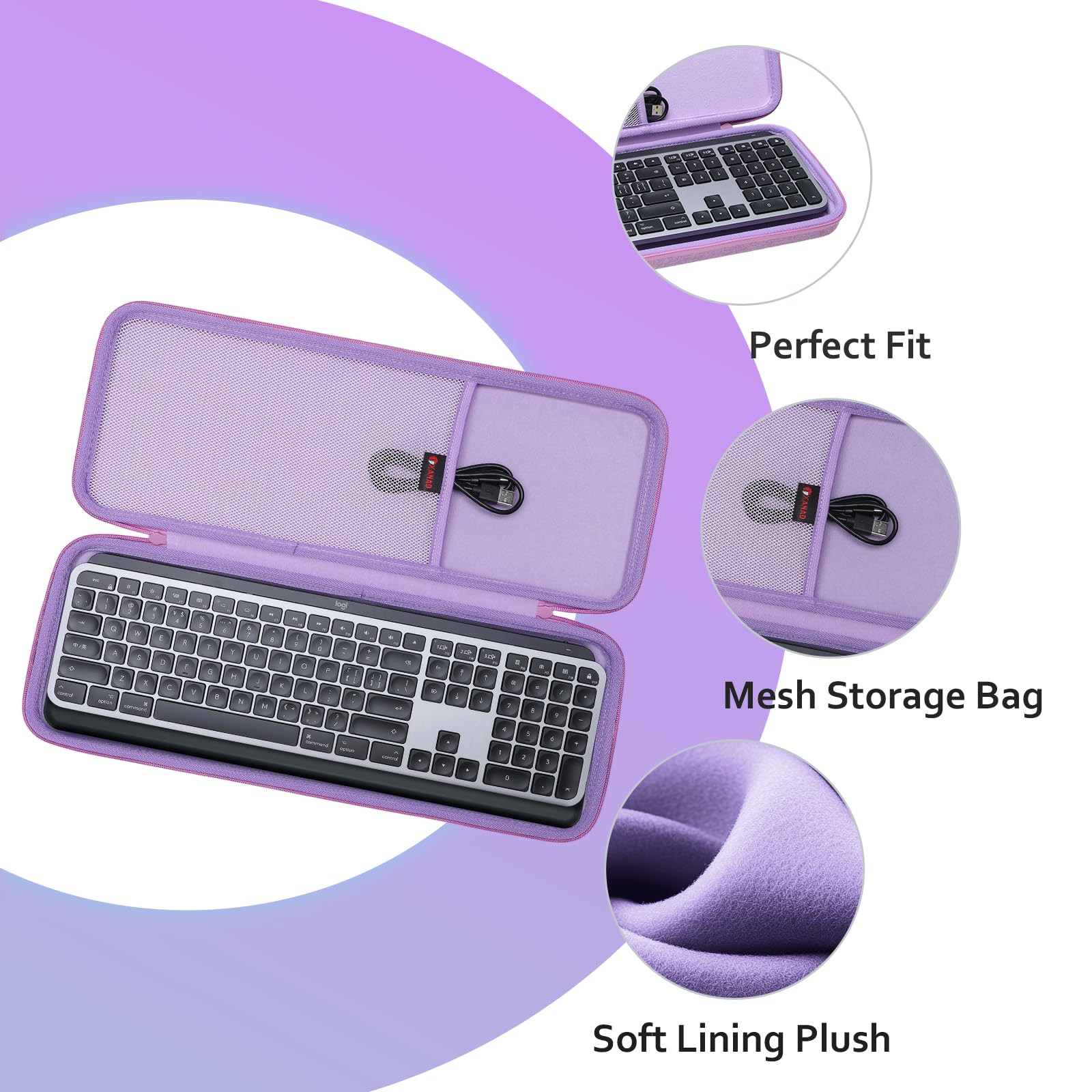 XANAD Tastatur Tasche für Logitech MX Keys/Pebble Keys 2 K380s Kabellose Tastatur Reiseschutzhülle für Büro, Konferenz, Café, Schule Keyboard Computer Tastatur Case (lila)