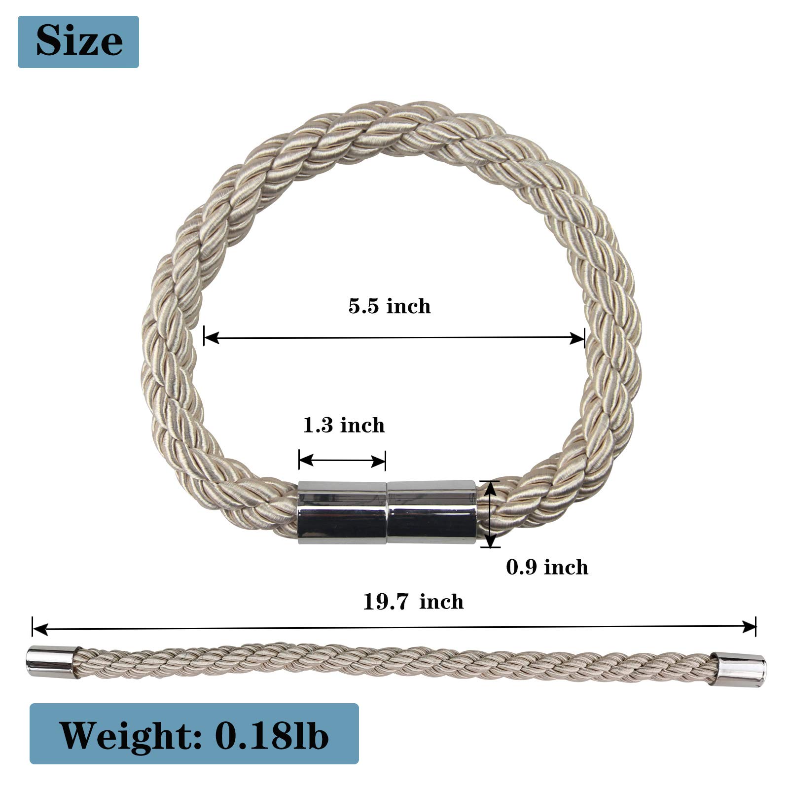 Lot de 2 embrasses de rideaux magnétiques solides - Beige - 50 cm - Attaches pratiques pour rideaux fins ou épais avec crochets en métal - Légèrement lourdes