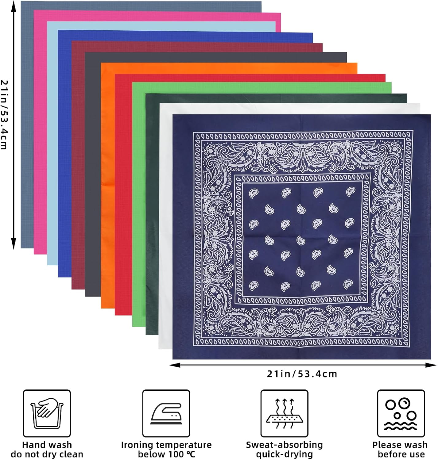 JINGIHE 12 Pcs Bandanas for Women Men, 22 x 22 Inch Multi-Purpose Handkerchief, Paisley Cowboy Polyester Wrap Head Scarf for Unisex Boys Girls Face Neck Hair Coverings - Image 2