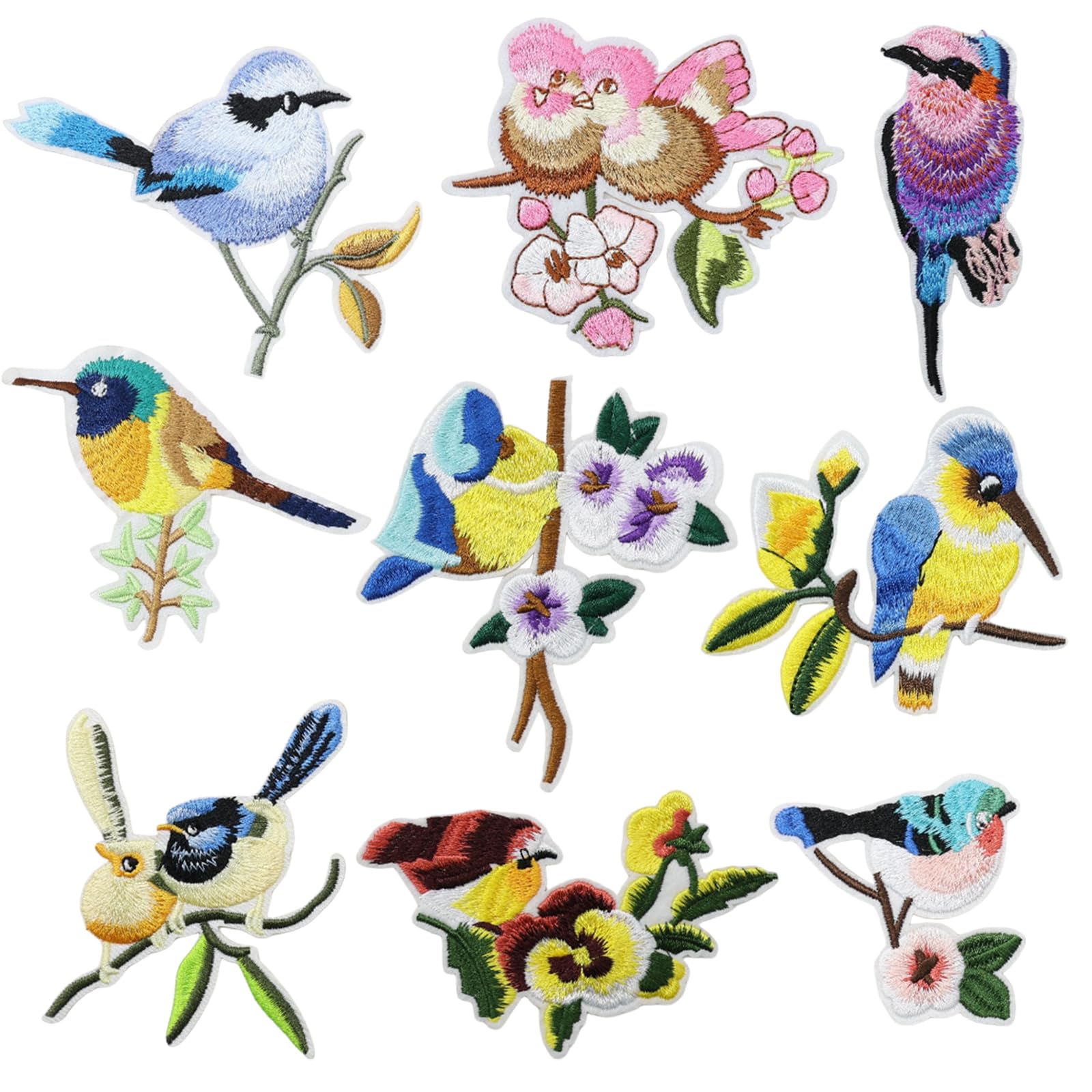Yalulu 9Pcs Assorted Embroidery Birds Patch Iron On Stickers Badge for Clothes Jeans Appliques DIY Clothes Bag Sewing Patches