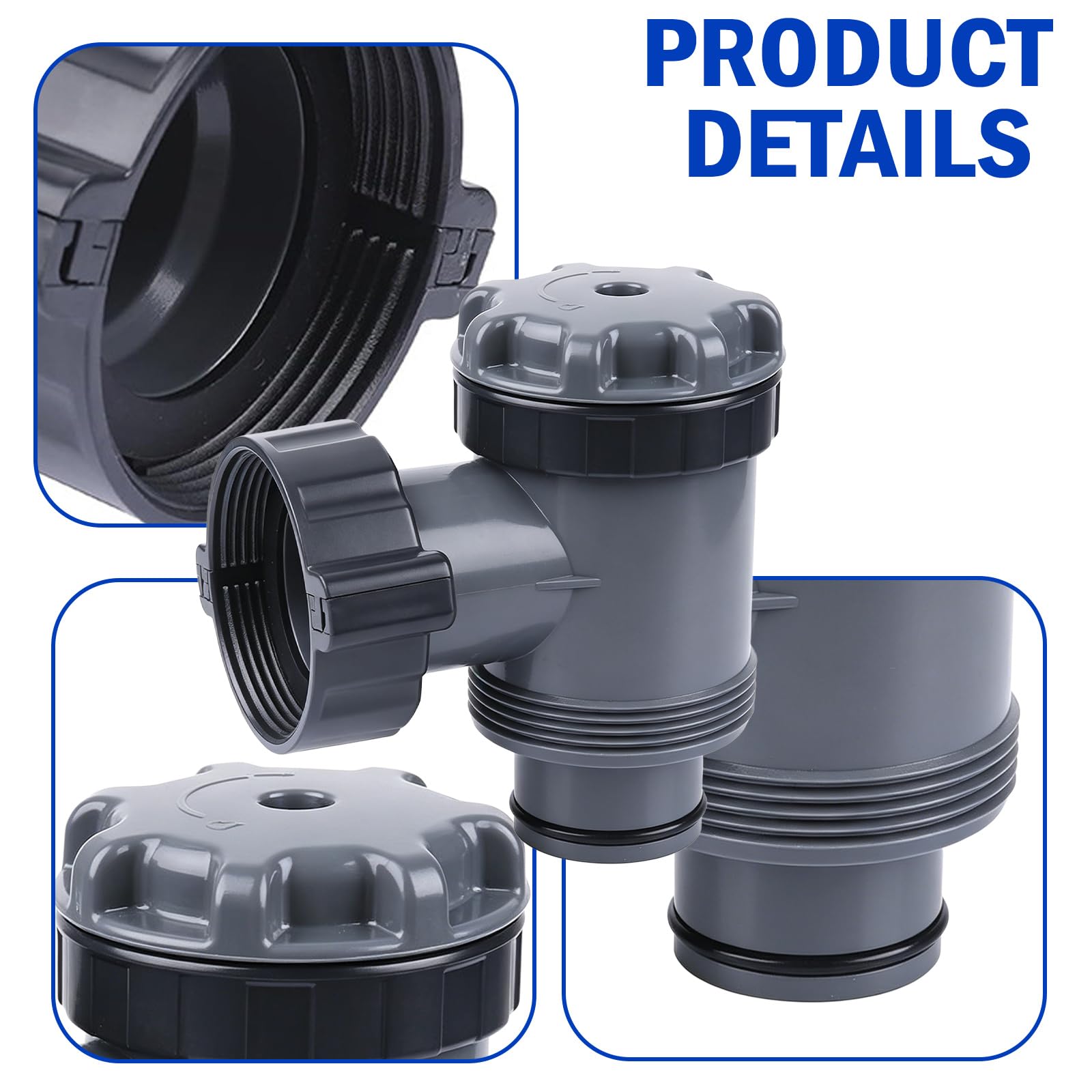 2 Stück Pool Absperrhahn 38mm, Schwimmbad-Filterpumpe, Pool Schlauchverbinder 38mm, Einlass/Auslass Ventil für 1-1/2 Zoll Schlauch, Kolbenventilanschluss für Oberirdische Pools und Poolpumpen