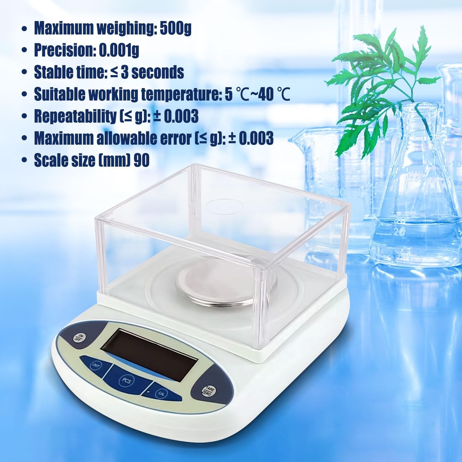 X&Z-XAOY Bilancia da Laboratorio 500g&0.001g Bilancia Elettronica Ad Alta Precisione Bilancia Analitica Digitale con Parabrezza E Peso Standard da 200 G Bilancia Scientifica Elettronica Accurata