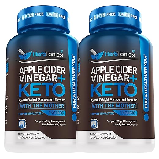 Herbtonics Apple Cider Vinegar Capsules with The Mother Plus Keto BHB - for Women & Men - Energy & Focus - 240 Vegan Pills
