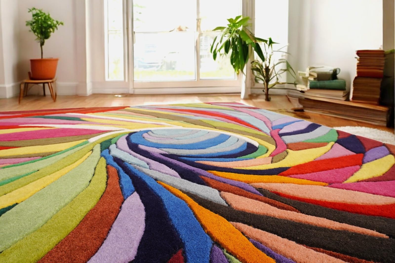 Handmade Irregular Shape Wool Area Rug - Unique Botanical Design, Thick & Soft Carpet for Living Room and Bedroom (Modern Floral, 6 x 9 FT)