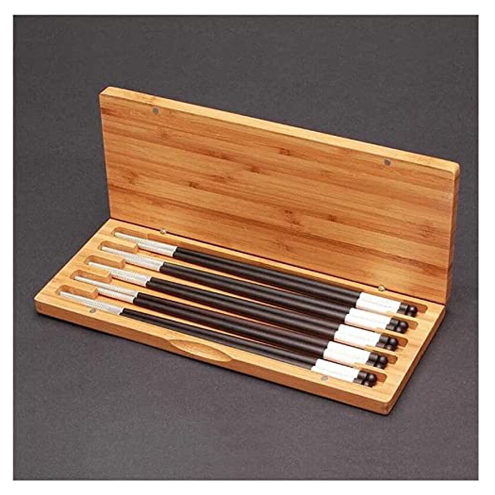 Baguettes réutilisables Lot de baguettes chinoises en argent 999, 25 cm, fabriquées à la main, emballage en bambou, idéales for les coffrets cadeaux et les collections, noires, 10 paires(5 pairs)