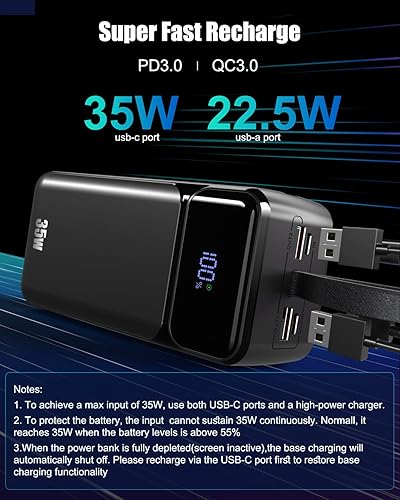 Miniatura 3 de Banco de energía de 80000 mAh, cargador portátil de carga rápida de 35 W, 3 cables integrados con 7 puertos, batería externa de alta capacidad para
