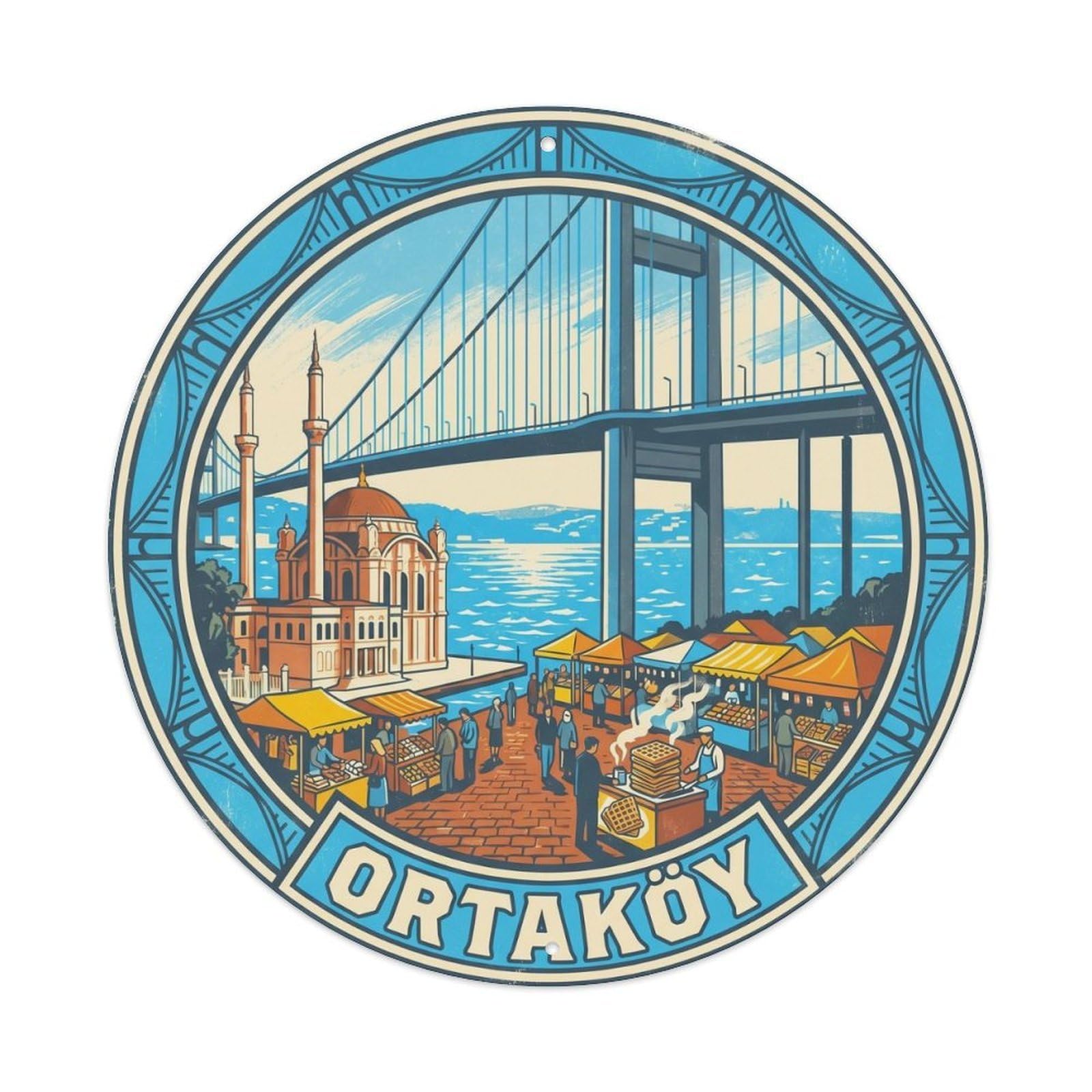 Ortakoy Mosque Bridge Turkey Religious Heritage Graphic Metal Tin Sign