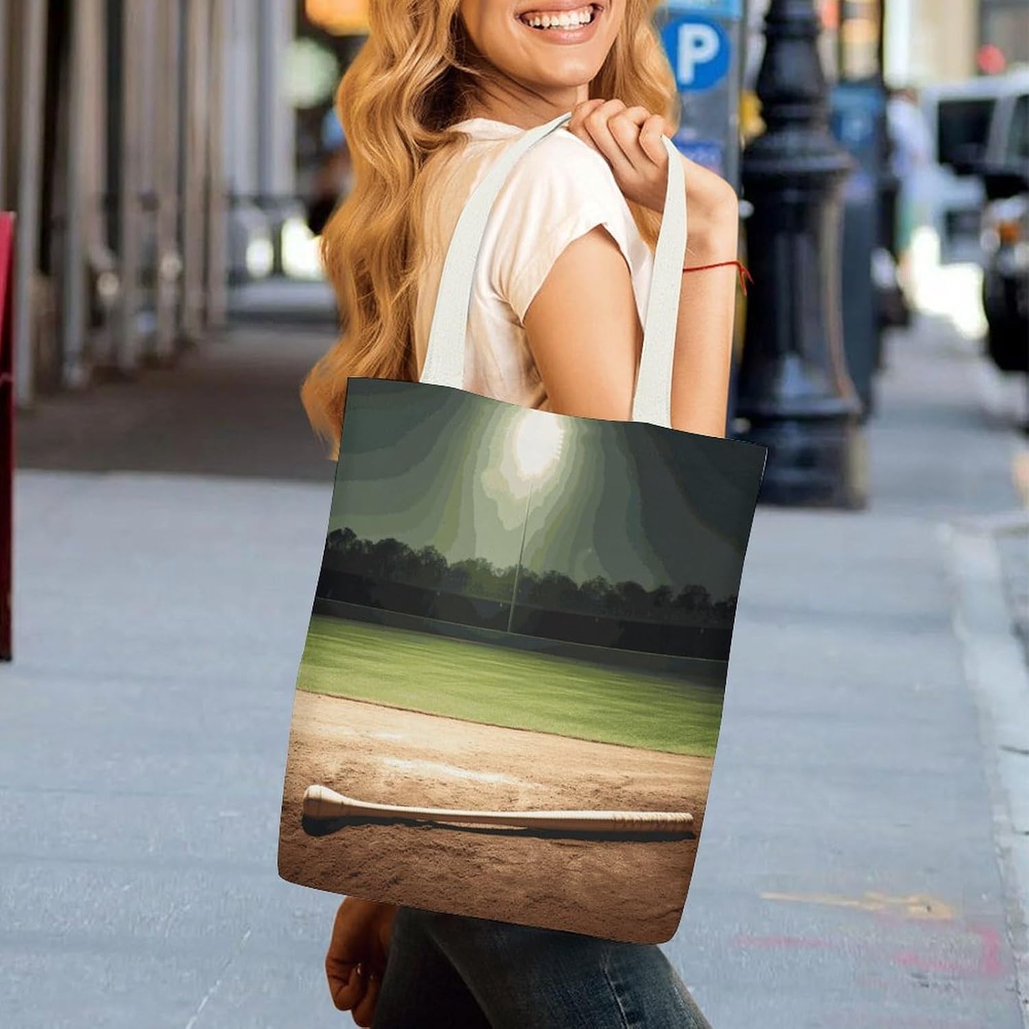 Baseball Sports Field Canvas Tote Bag Grocery Shopping Bag