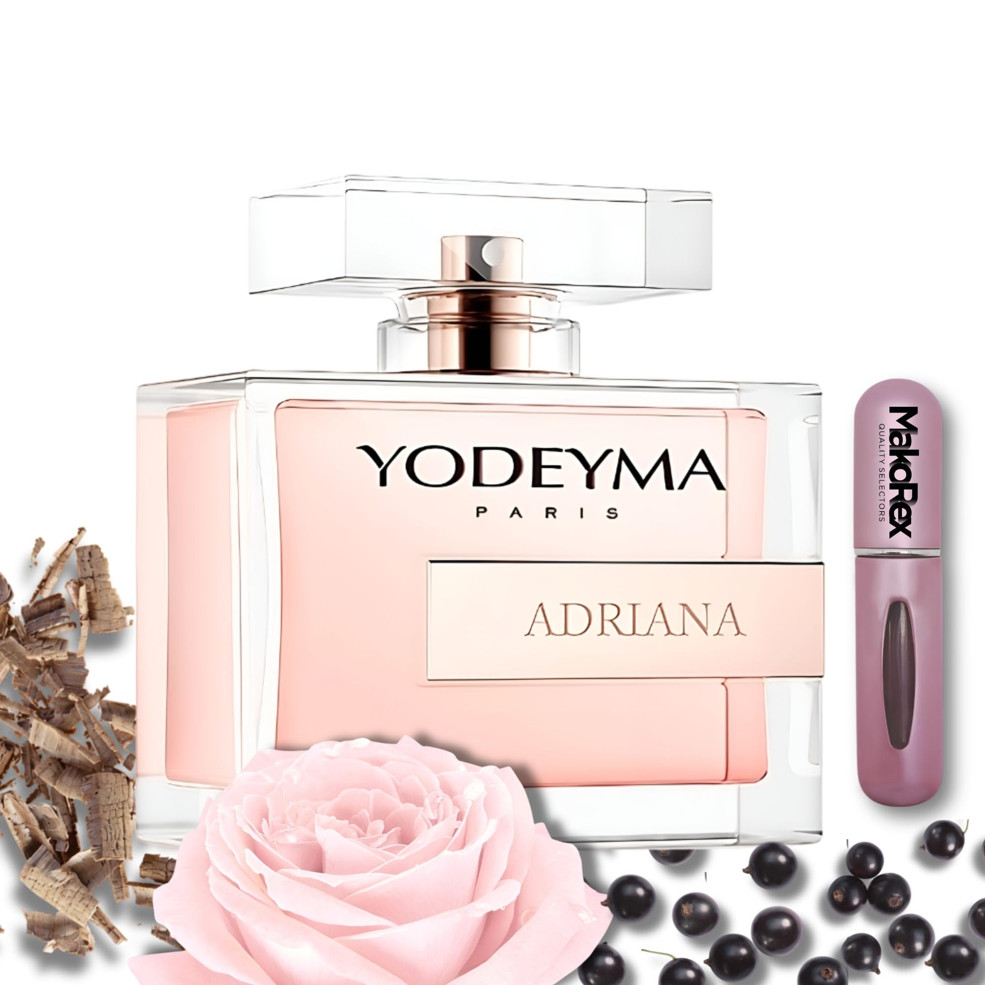 Yo.dey.ma Adriana Profumo Donna Offerta Eau de Parfum 100 ml con Note di Ribes Nero e Rose - Idee Regalo Donna incluso MakoRex Spruzzino Nebulizzatore Portaprofumo da Viaggio Ricaricabile da 5 ml Rosa