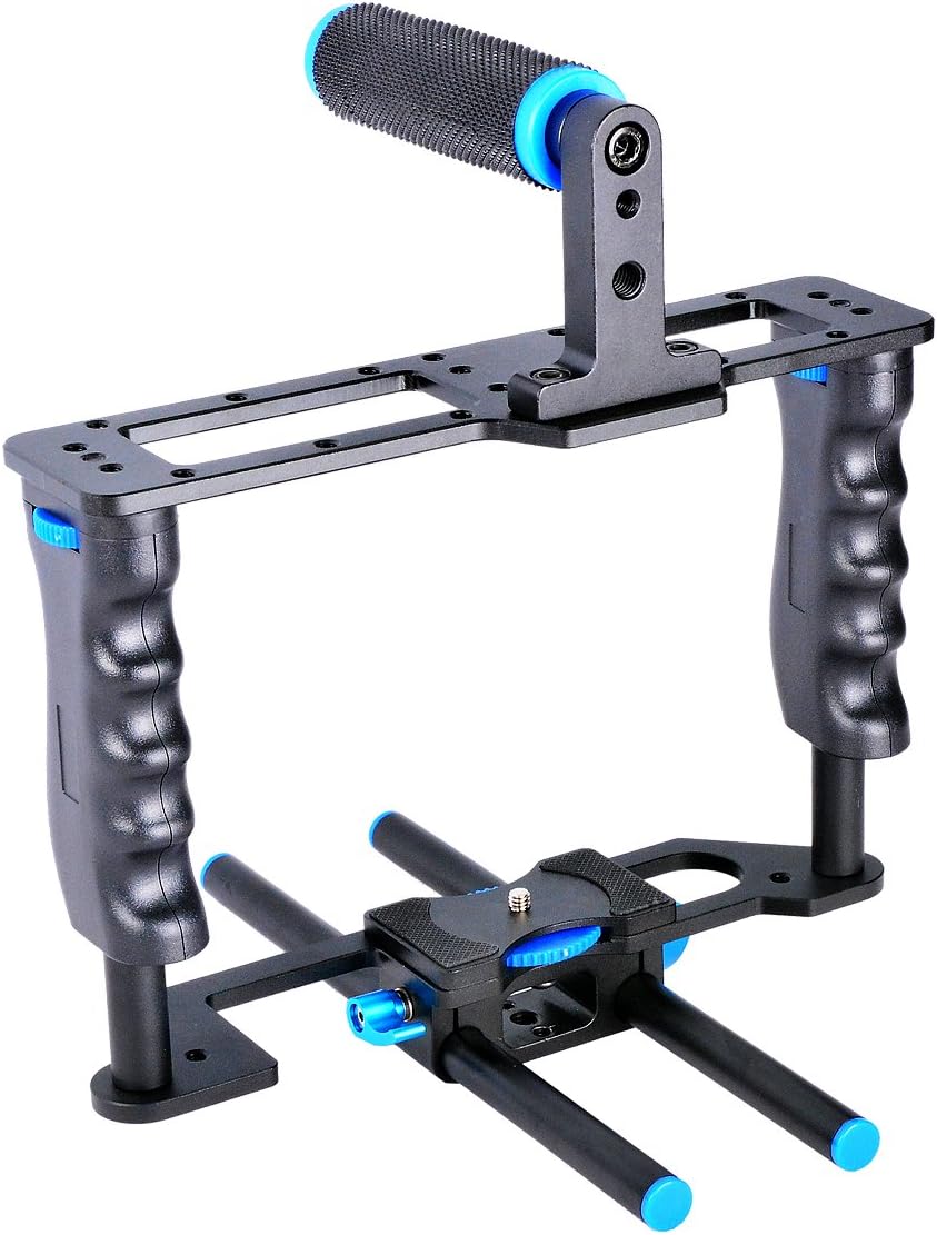 Aluminum Alloy DSLR Camera Cage stabilizer for DSLR Video Cameras Such as Canon 5D MK 2 700D 650D 600D Nikon D7200 D7100 with Top Handle Grip and 15mm Rod