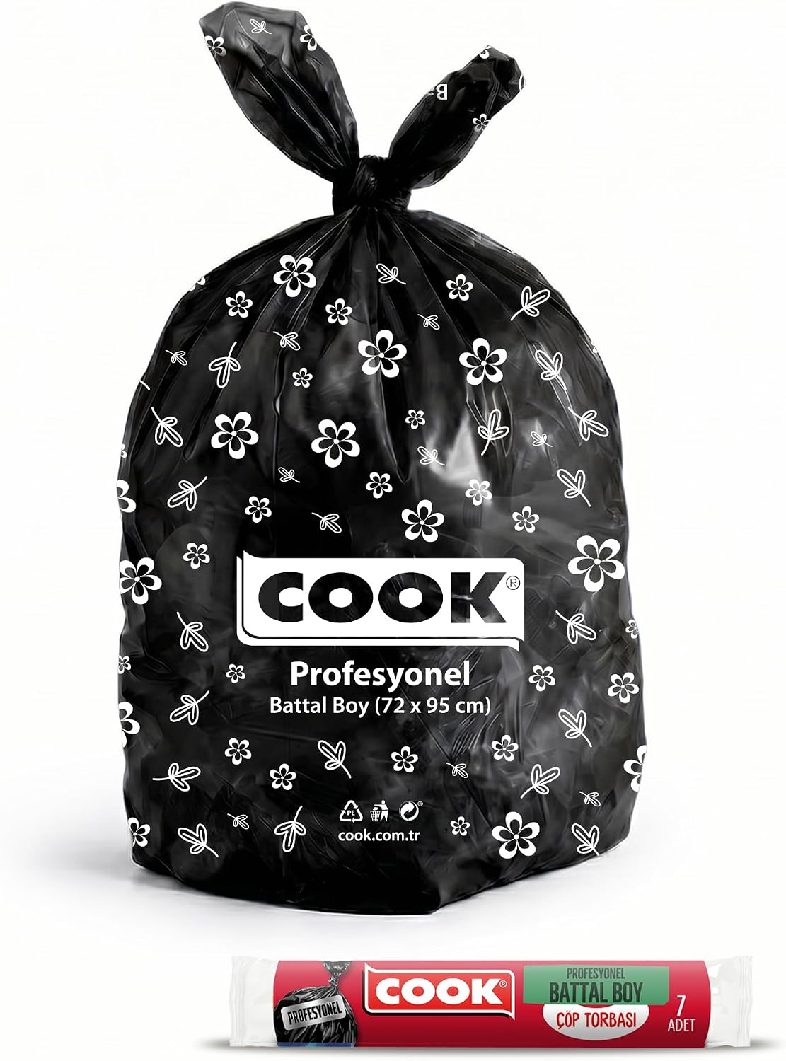 Cook Profesyonel Çöp Torbası, Battal Boy, 72 x 95 cm, 10 Yaprak, Siyah | 72 X 95 CM Ebatları