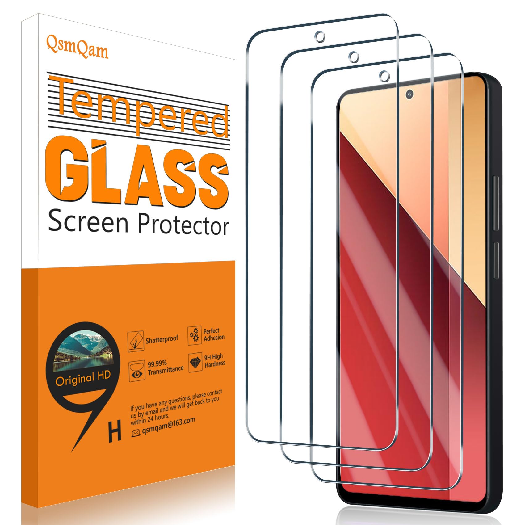 QsmQam 3 Pezzi Vetro Temperato per Xiaomi Redmi Note 13 4G / Redmi Note 13 Pro (4G/5G) / Poco X6 / Poco X6 Pro, Pellicola Prottetiva Anti Graffio, Durezza 9H, Senza Bolle Vetro Protettivo