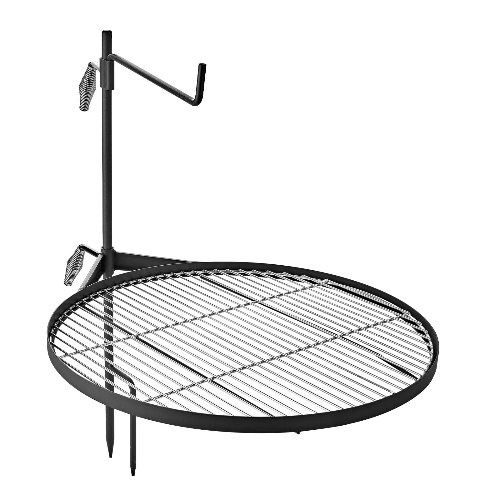 VEVOR Parrilla Redonda para Hoguera 620 mm Giratoria de Acero al Carbono, Parrilla para Fogatas, con Soporte en Forma de Z, Portátil, Soporta hasta 600°C, para Fuego Abierto, Camping, Jardín, Negro
