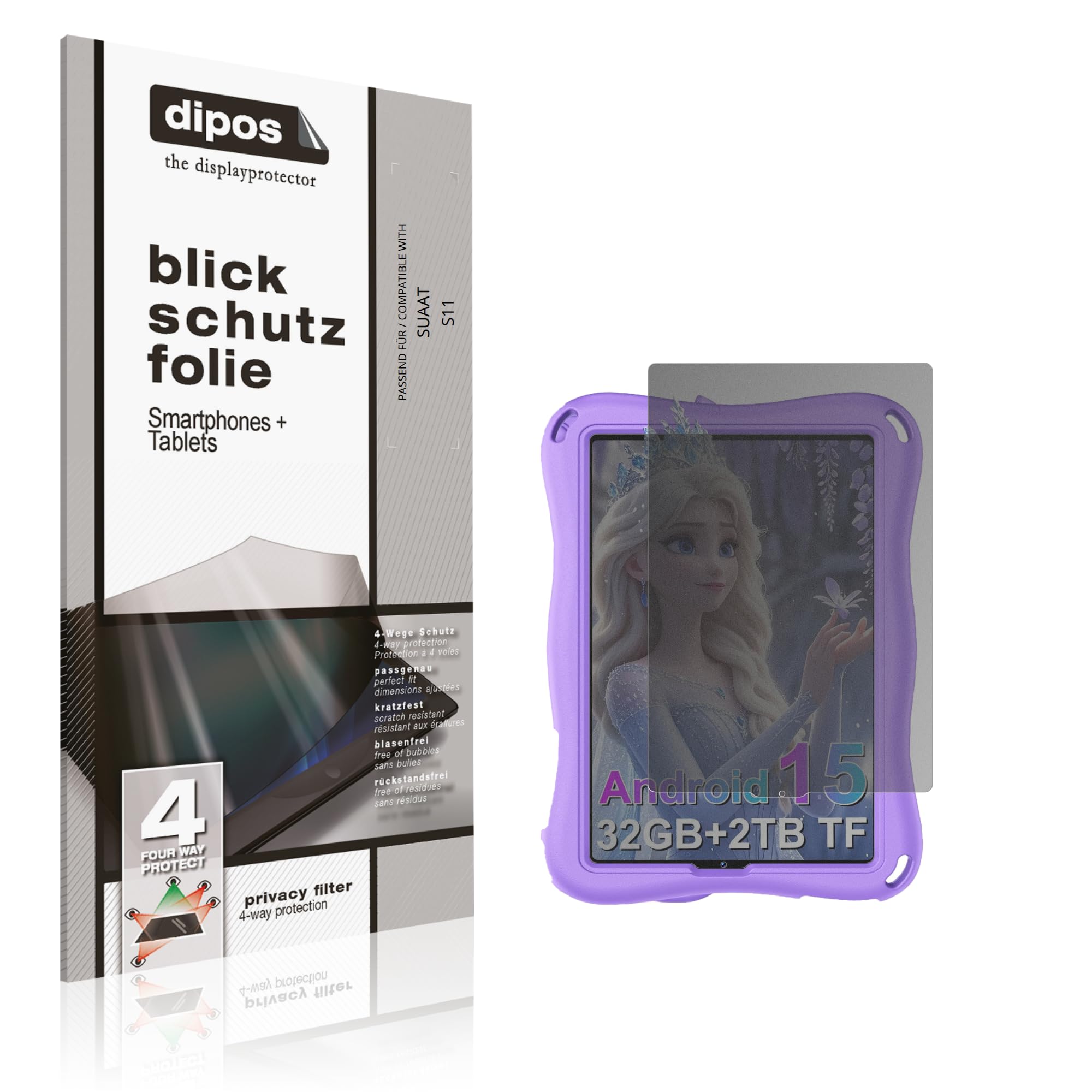 dipos Protector de Pantalla Antiespía para SUAAT S11 | Película protectora mate, filtro de privacidad 4 vías, ajuste perfecto, antiarañazos, sin burbujas, autoadhesivo