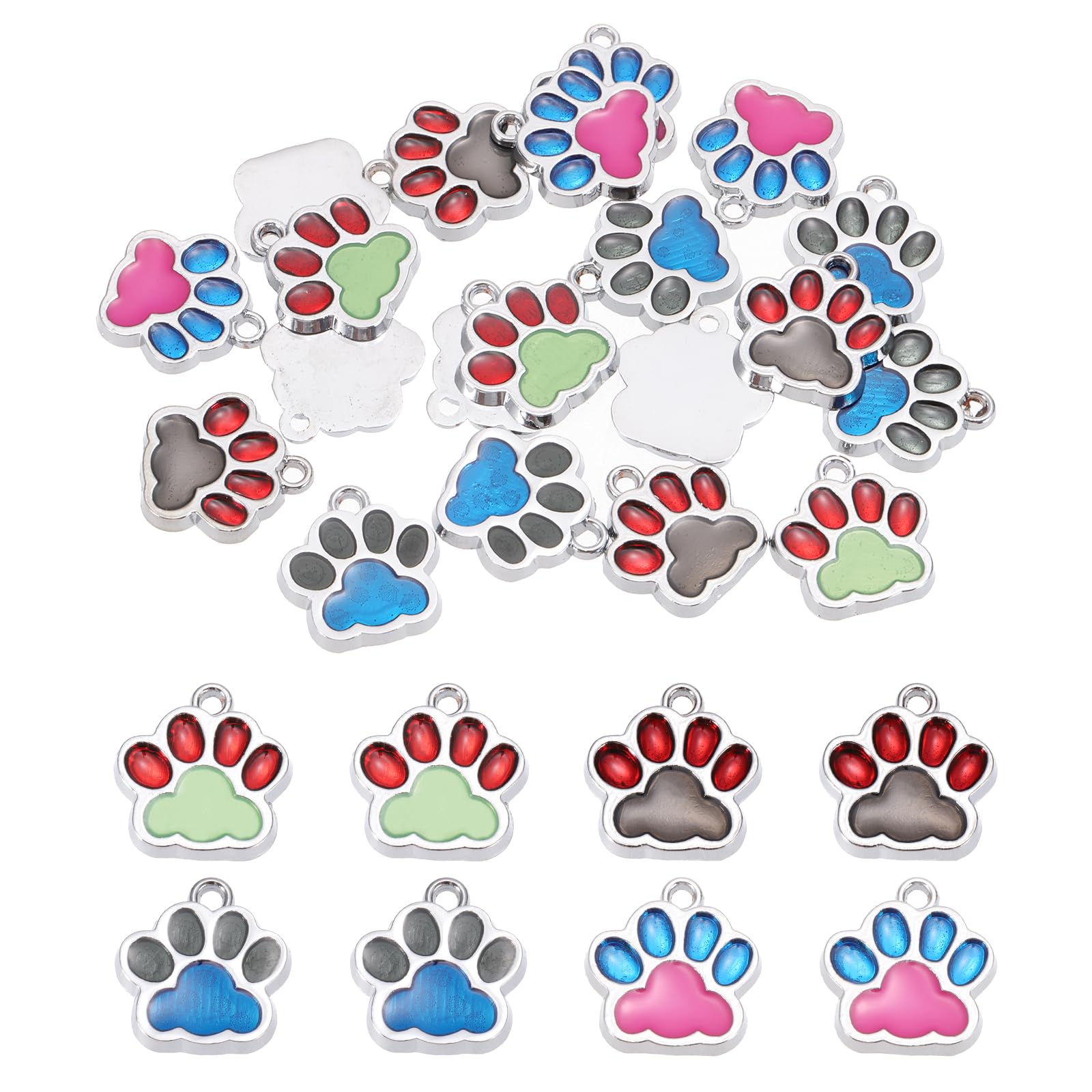 PATIKIL 20 Pcs Enamel Dog Paw Print Charms, Lovely Paw Pendant Keychain Charm for Jewelry Making DIY Pet Memorial Gifts, Red,Green/Black,Red/Blue,Rose/Blue,Black-16.5mm