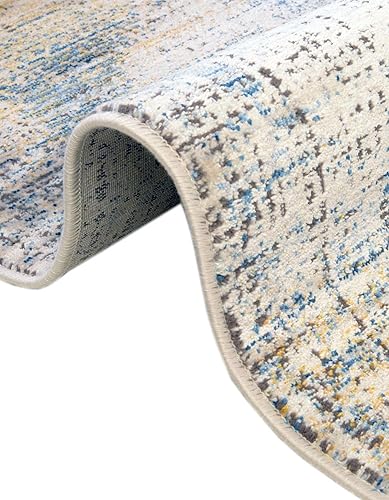 Miniatura 2 de Unique Loom Colección Deepa Alfombra de área, diseño Whane (7 pies 10 pulgadas, cuadrado, azul marfil/amarillo)