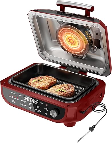 Miniatura 9 de Candy Parrilla interior y freidora de aire con accesorios de cerámica, 500 °F máximo, pantalla digital 7 en 1, 5.2 cuartos de galón de humo