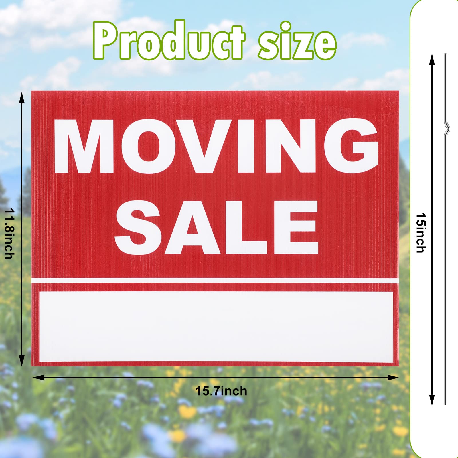3 Pack Moving Sale Sign Kit 12 x 16 Inch Double Sided Yard Sale Signs with Stakes Corrugated Plastic Estate Sale Signs with Directional Arrows for Real Estate Agents Supplies (Red)