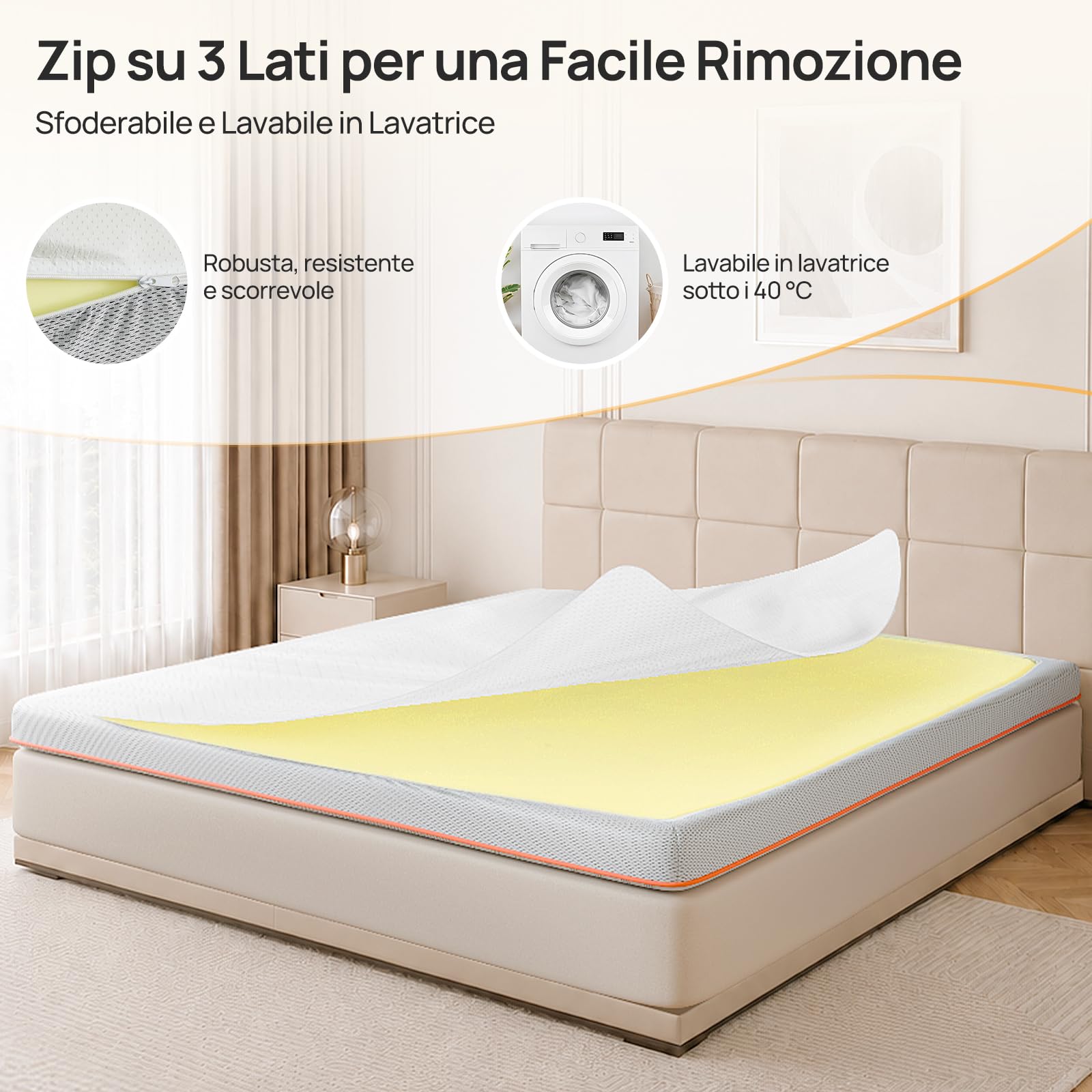 MULISOFT Topper matrimoniale 140x200 cm, H3/H4, 7,5 cm Memory Foam con Gel | Lavabile e Traspirante, Adatto a Letti Box, Divani Letto e Camper, OEKO-TEX® STANDARD 100