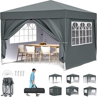 Pavillon 3x3m, Pop-Up Faltpavillon Wasserdicht, Gartenzelt UV Schutz 50+, Partyzelt wasserdicht stabil mit Tragetasche, Höhenverstellbar Faltbar Gartenzelt mit 4 Seitenwänden für Garten Party