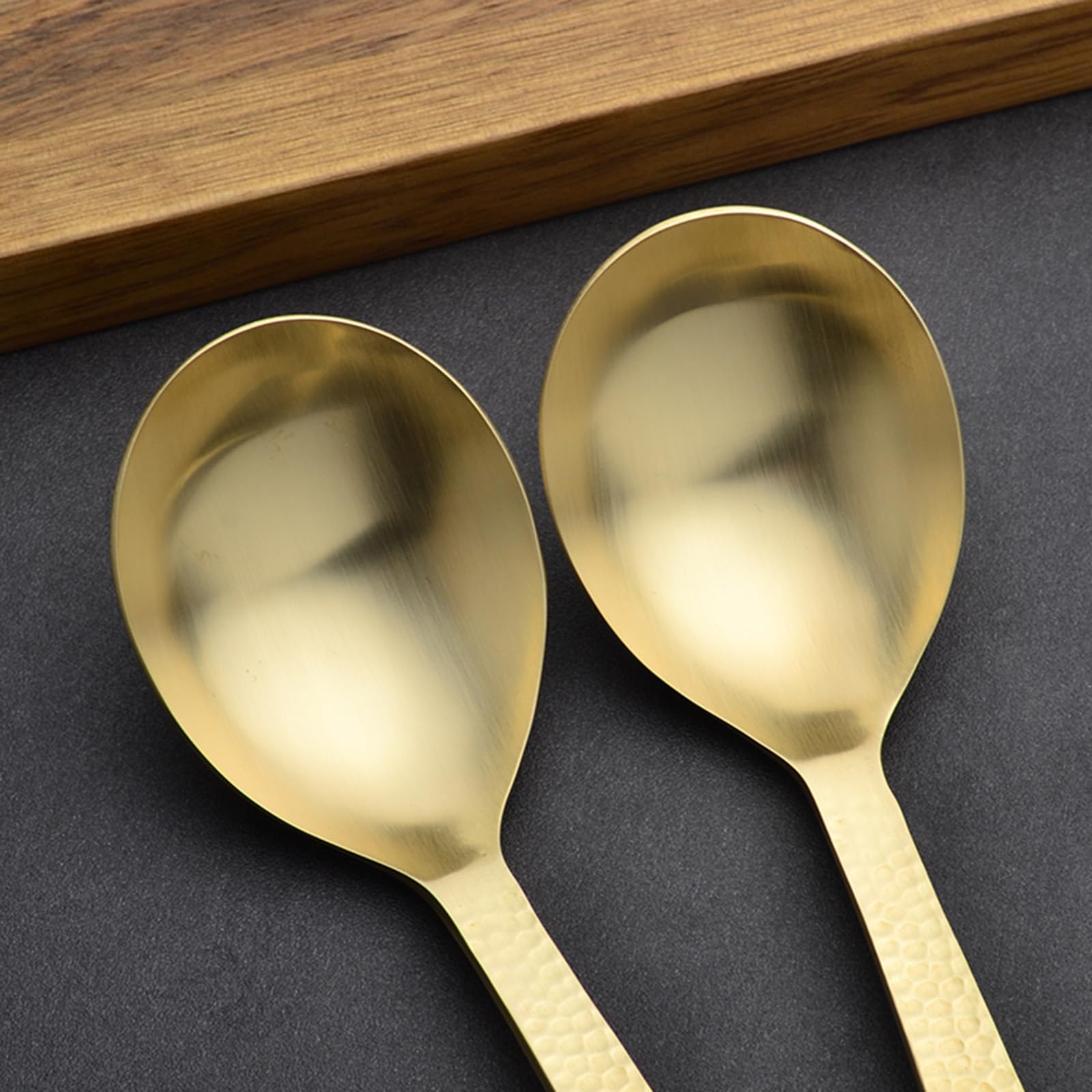 Cuillère à soupe 100 % cuivre pur, 15 cm en laiton forgé à la main, motif marteau, cuillère givrée, adaptée pour la salle à manger, les restaurants, les desserts, les gâteaux, la crème glacée (4)