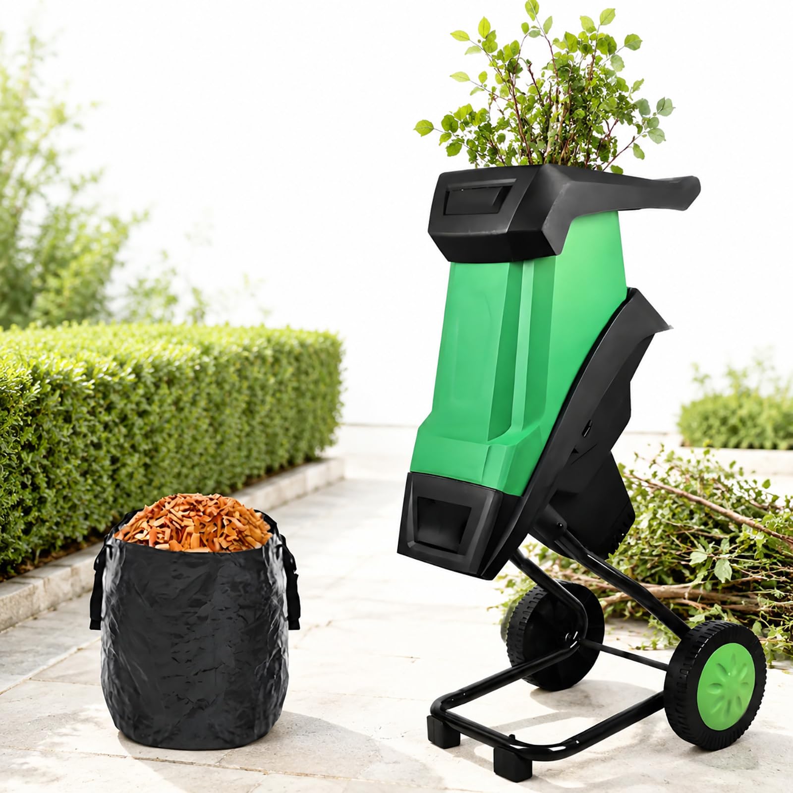 Biotrituratore Elettrico Silenzioso 2400W | Triturare Rami, Contenitore 50L, Cippatore, Tritatutto da Giardino, Trituratore Silenzioso con Motore