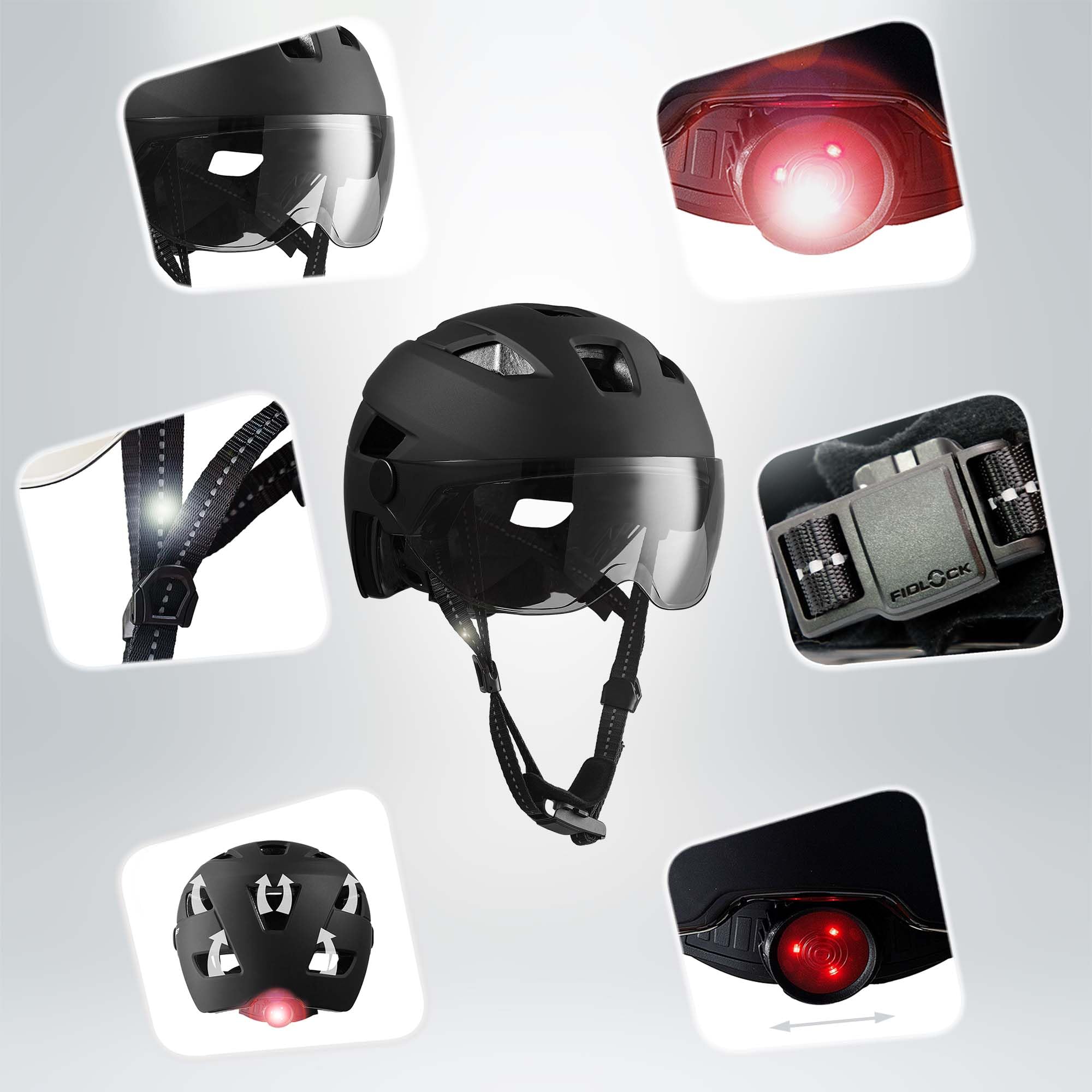 Casco da bicicletta con visiera e indicatore | Unisex per uomo e donna | Per e-bike, mountain bike e city bike | Chiusura magnetica tedesca Fidlock per un facile utilizzo