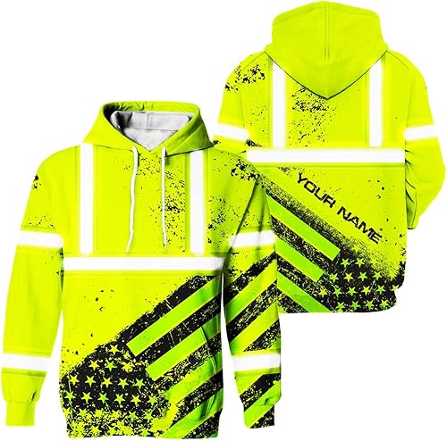 Sudadera con capucha de alta visibilidad con la bandera de Estados Unidos para hombres y mujeres, cintas reflectantes, ropa de trabajo de seguridad