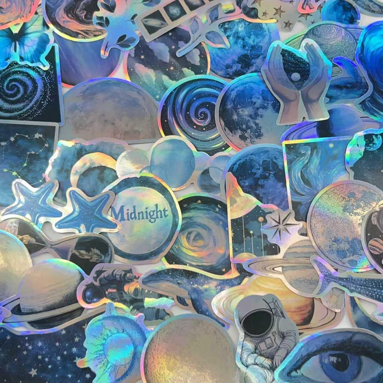 50Pcs Anime Space Universe Stickers, Aesthetic Cool Holographic Stickers Pack for Laptop, Kindle, Skateboard, Scrapbooking, Refrigerators, Suitcase, Water Bottle, Journal, Waterproof PET Decals