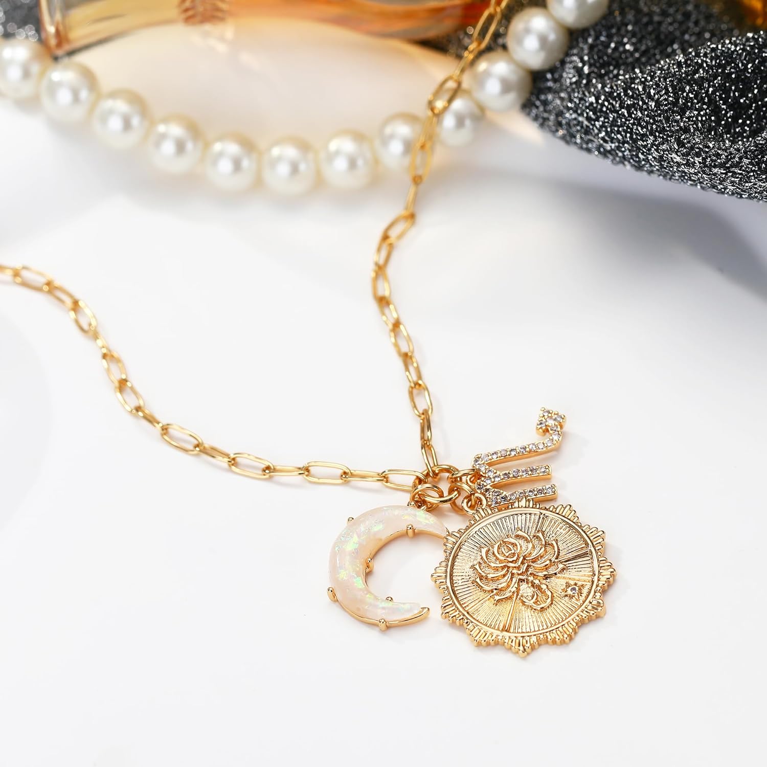 MISS RIGHT Gold Zodiac Sign Coin Necklace with Opal Crescent Moon Charm for Women Trendy, Dainty Gold Paperclip Chain 12 Constellation Horoscope Necklaces Astrology Jewelry Gifts - Image 5