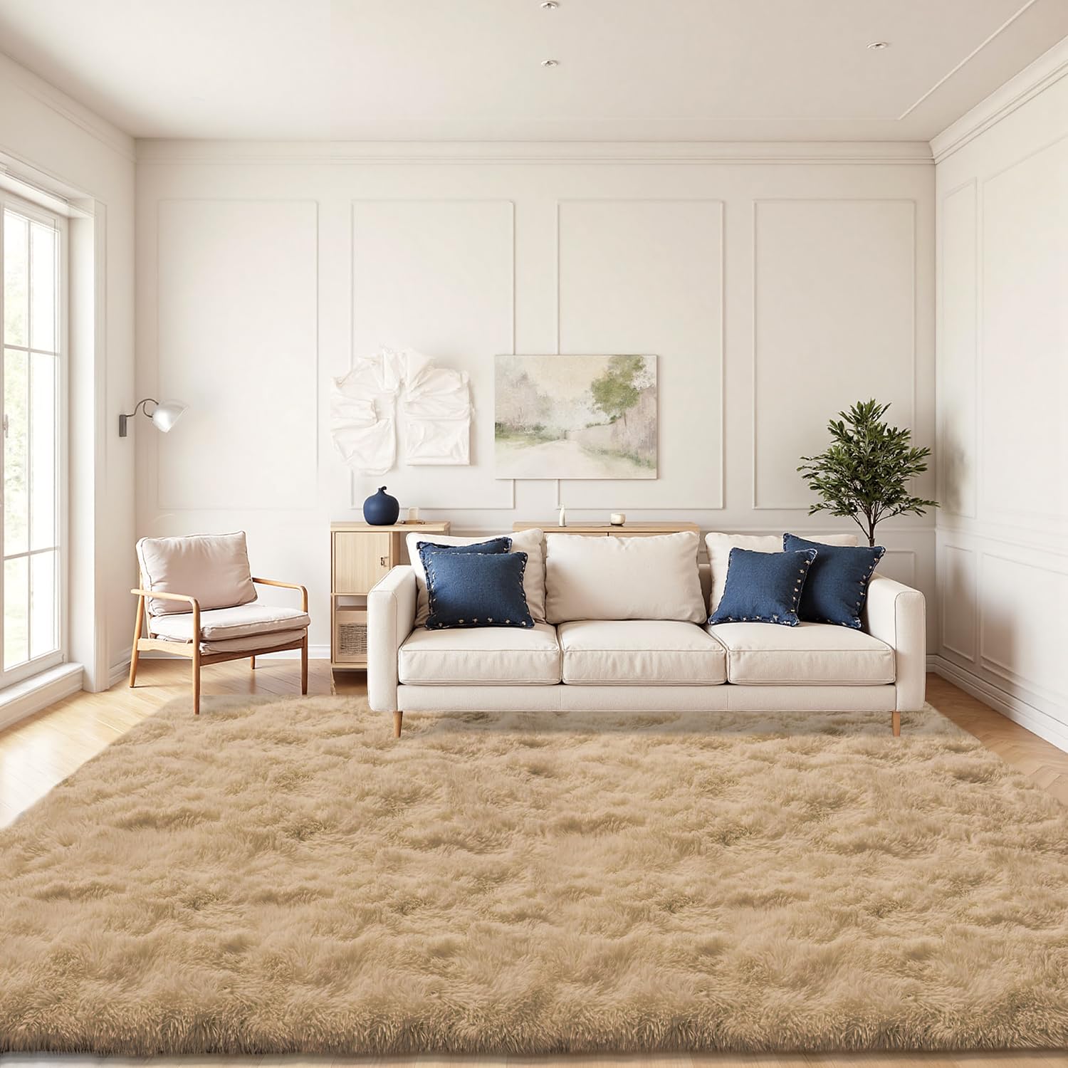 JOYARR Rugs Living Room, Large Area Carpet Fluffy Washable Soft Shaggy Anti Slip Modern Decor Mat for Bedroom Kids Nursery Room, Beige, 240x340 cm