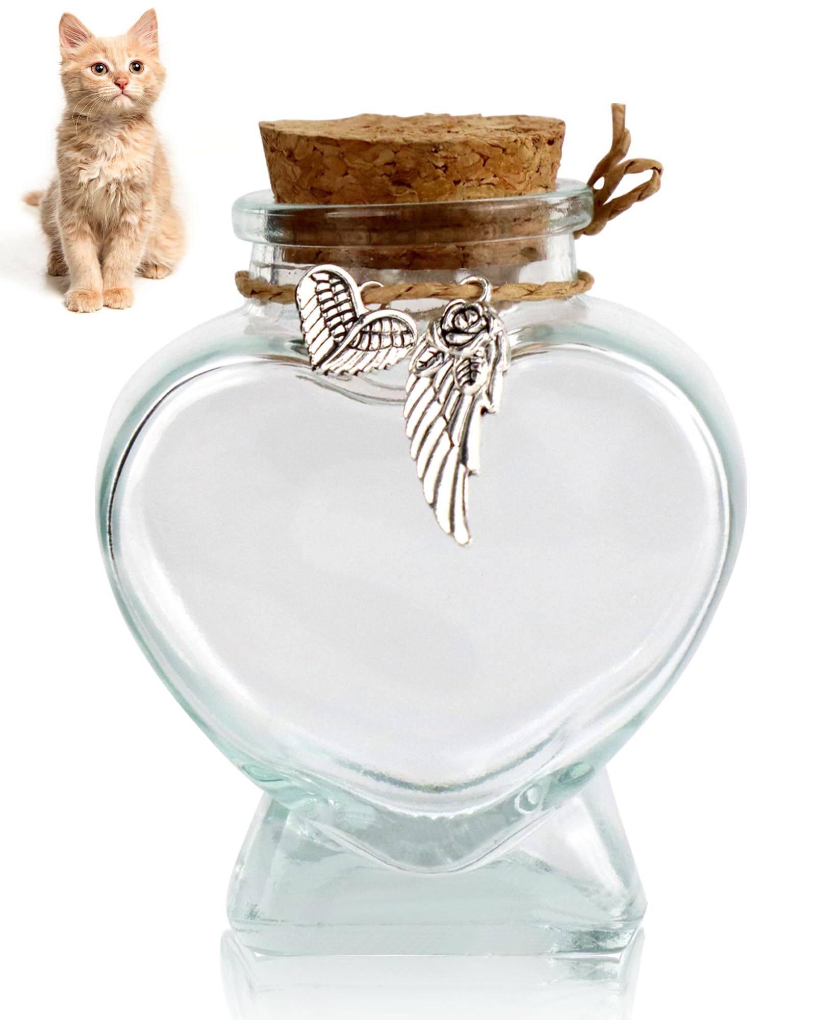 COSOWO Pet Hair Keepsake Bottle for Dogs & Cats, Memorial Glass Bottle with Heart Design, Includes 2 Silver Accessories, Pet Fur Keepsake for Pet Loss