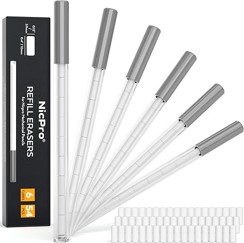 Nicpro 54 borradores de repuesto para lápiz mecánico, 6 borradores de tubos, ampliamente disponibles para lápices mecánicos Nicpro y borrador