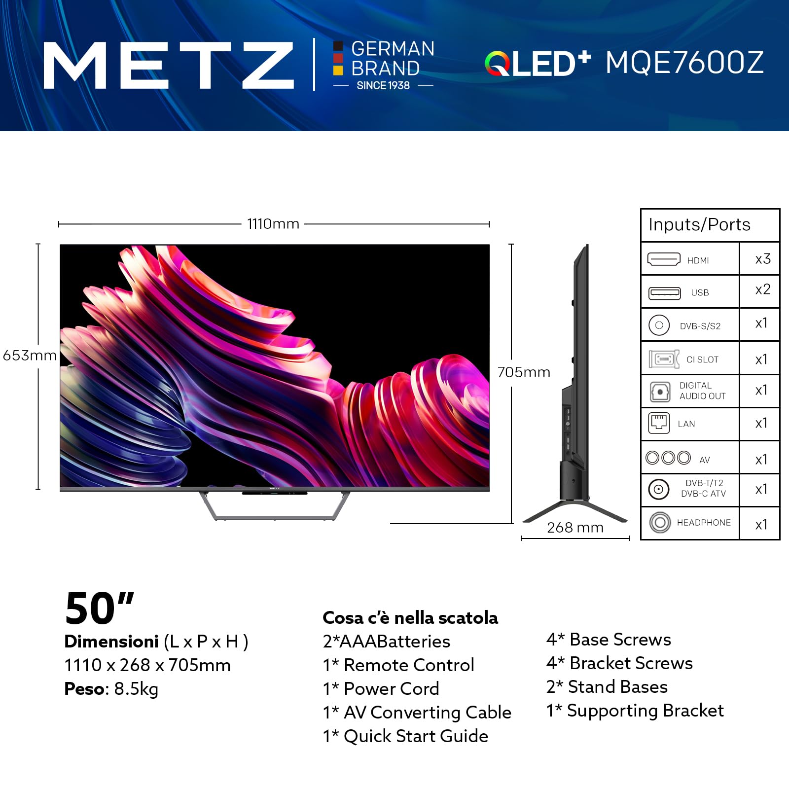Metz MQE7600Z 50 Pollici QLED Smart TV - Dettaglio