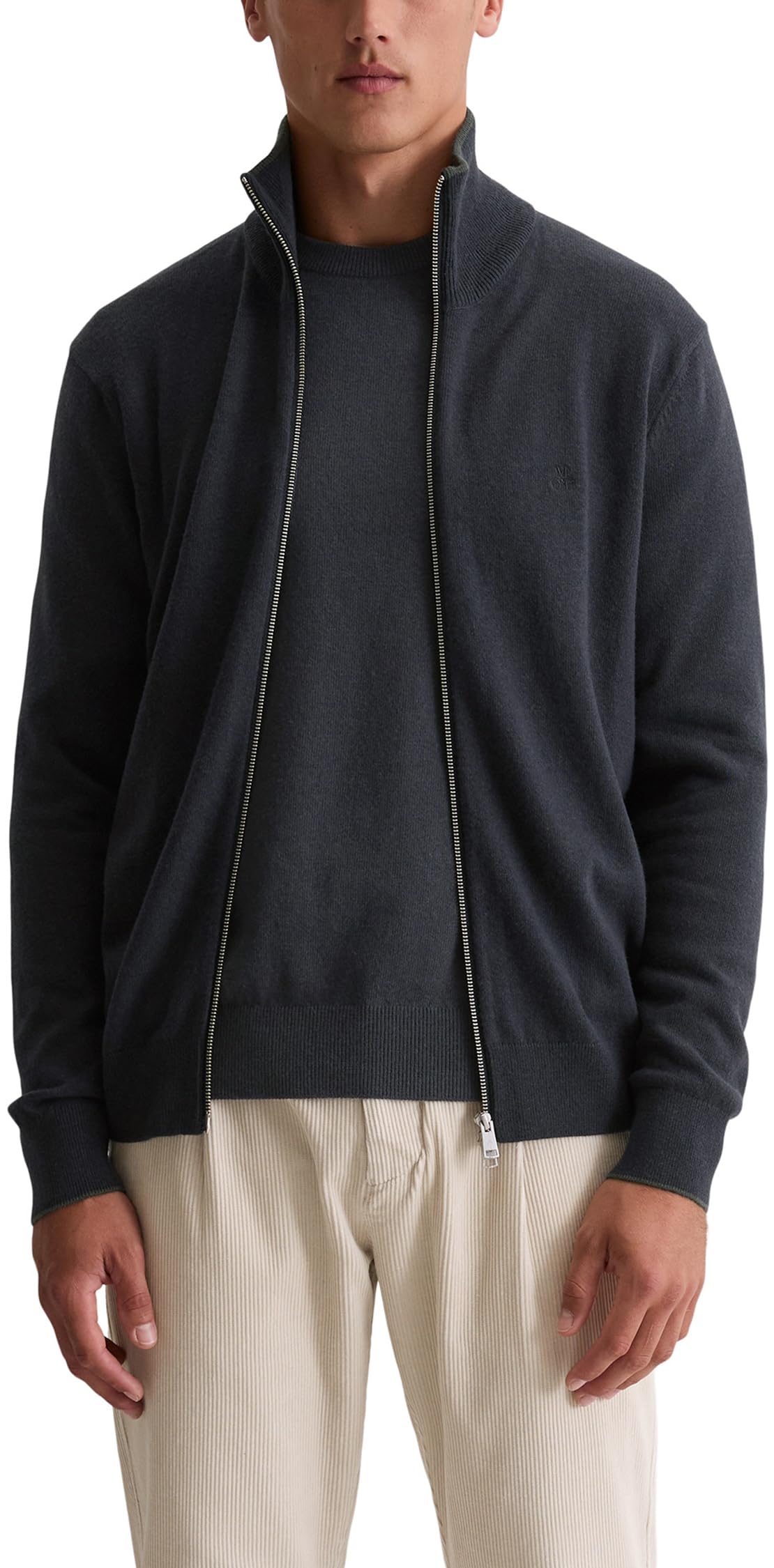 Marc OߴPolo Men's Regular Fit Cardigan with Stand Collar, Blue (Dark Navy), L