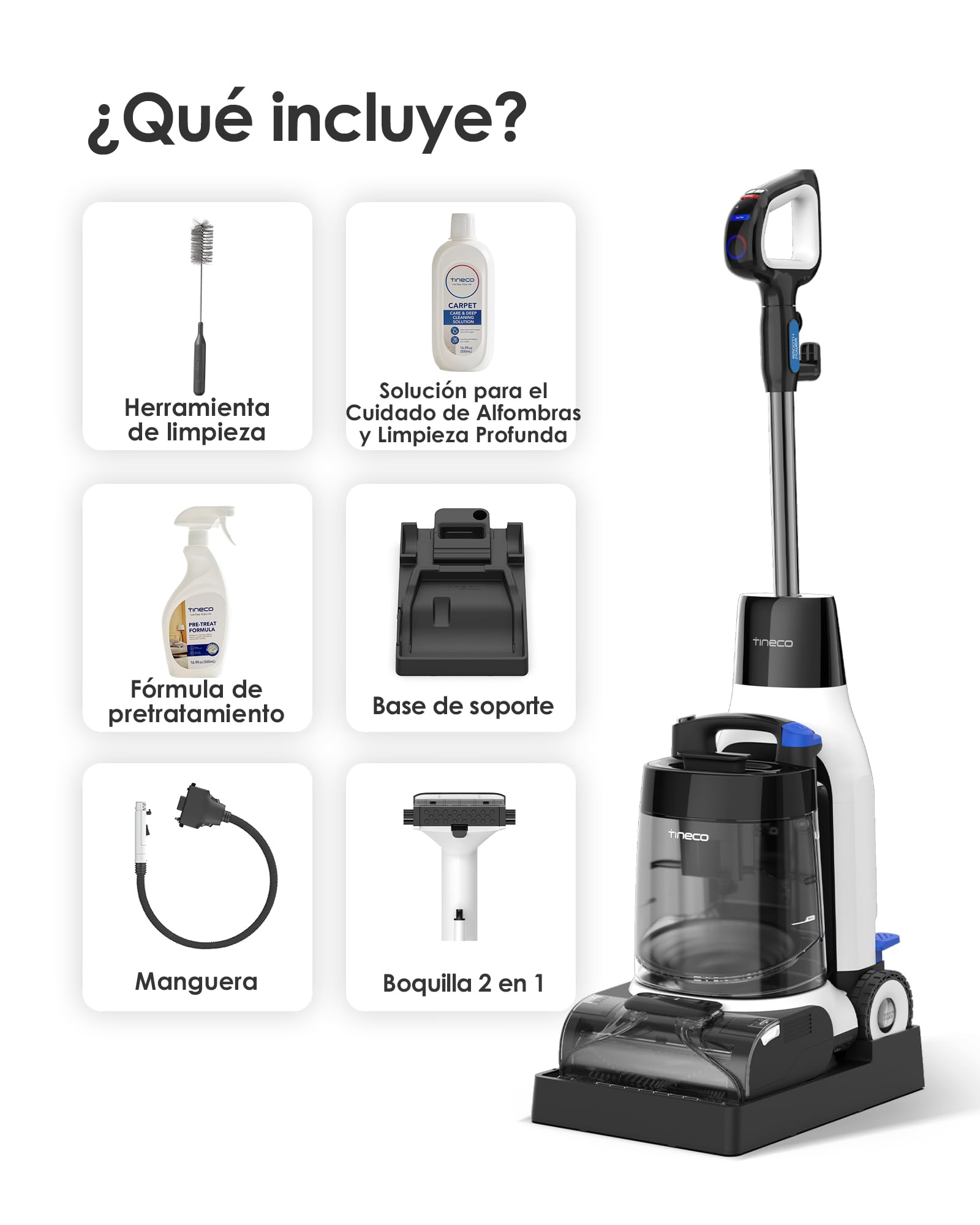 Tineco CARPET ONE Cruiser Limpiador de Alfombras Inteligente, Auto-limpieza y FlashDry, Limpieza Profunda para Alfombras y Tapicerías, 75℃ PowerDry, Potente Succión de 130W | Succión de 130W, SmoothPower de 3 niveles, PowerDry DualCore de 75 °C, Limpieza