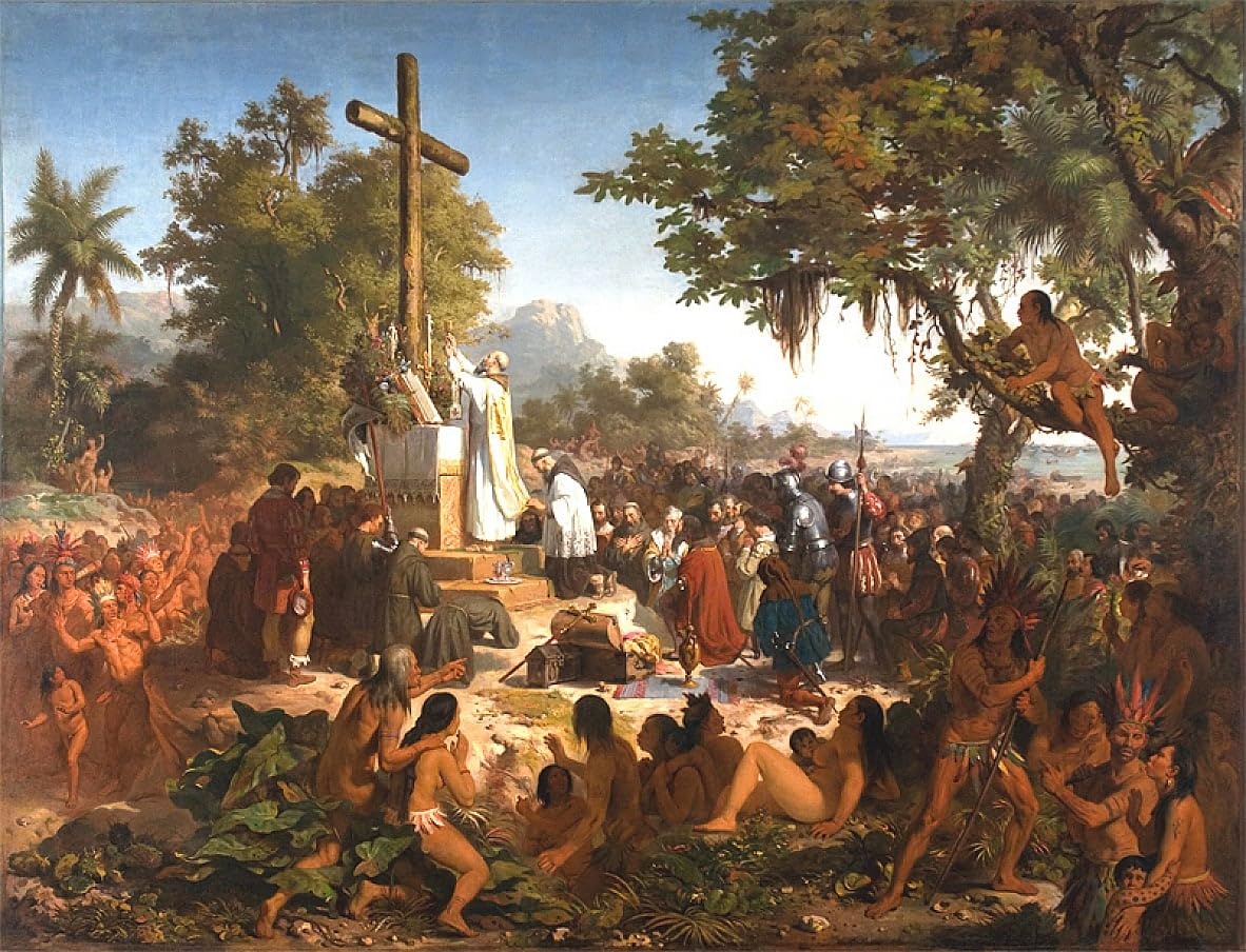 Pintura de lienzo vintage la Primera Misa en Brasil para decoración del hogar 5