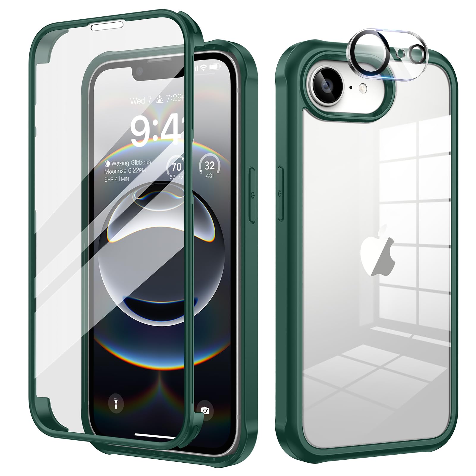 Coque IPhone 15 6,1" Transparente Anti-Choc - Verre Trempé 9H - Seacosmo Noir