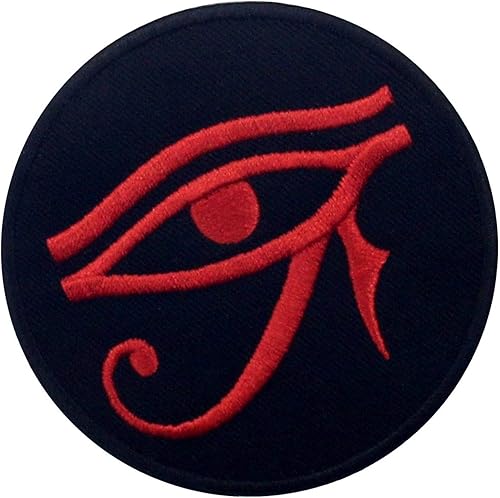 Miniatura 3 de Parche bordado Eye of Horus Wedjat con apliques para coser en emblema, rojo y negro