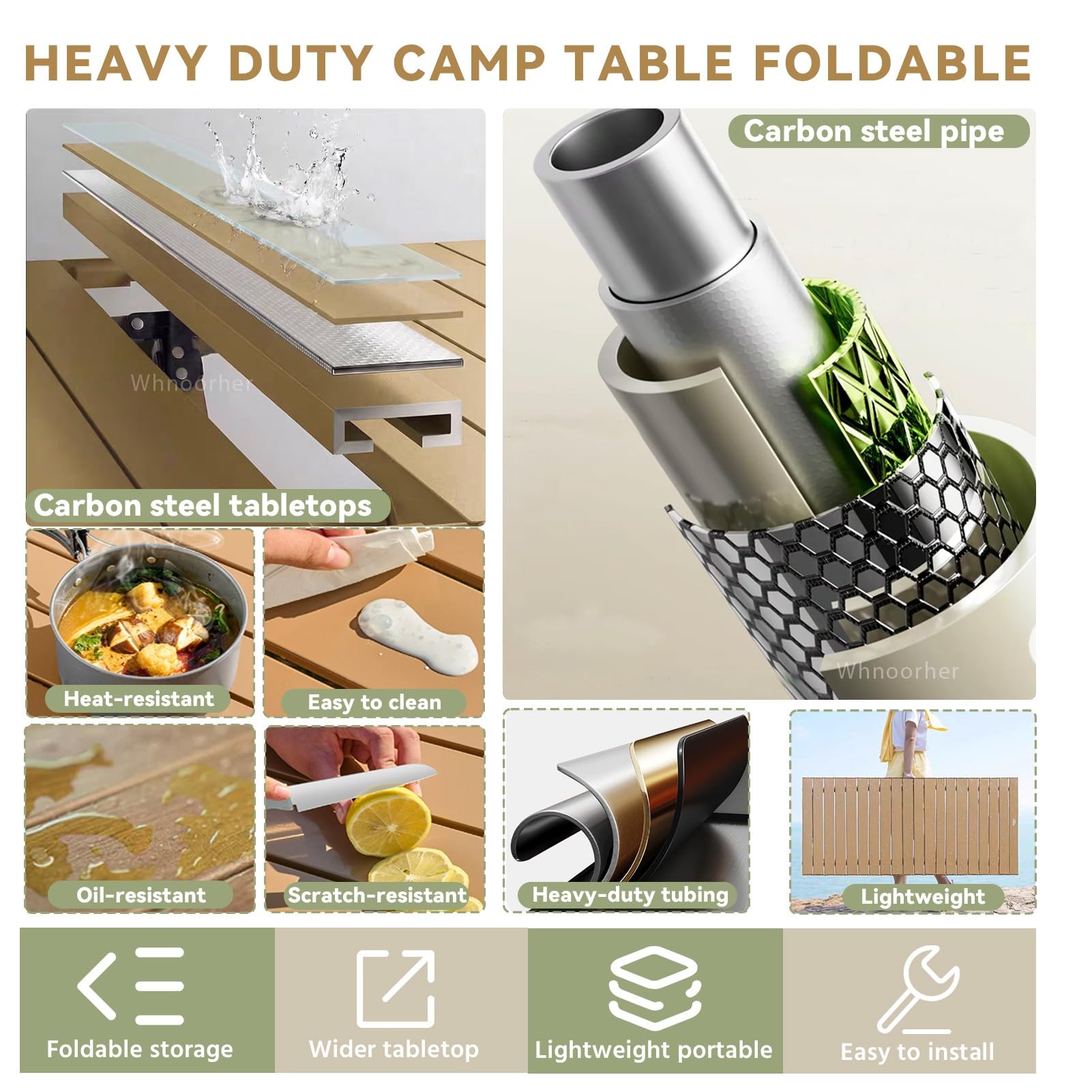 Mesa Enrollable de Acero al Carbono | Mesas de Trabajo Plegables para Exteriores | Compacto Estable Plegable | Mesa de Camping portátil y Ligera con Bolsa(120cm/3.9ft)