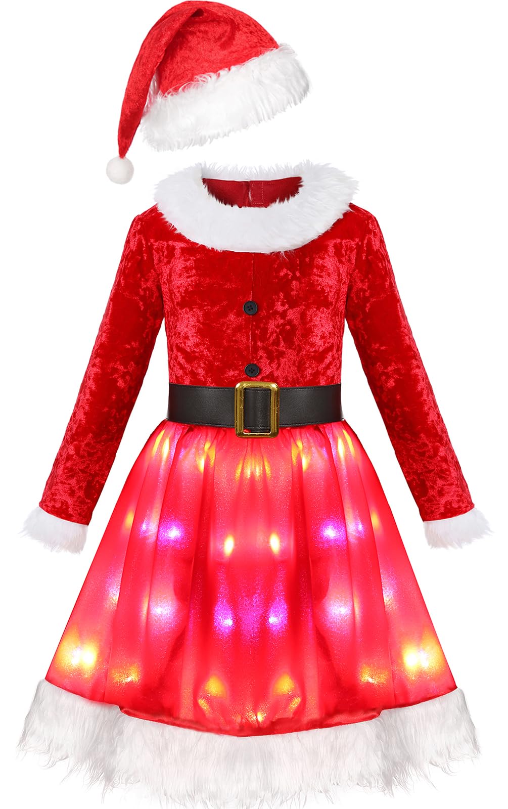Santa Dress for Girls Christmas Led Light Up Santa Claus Dress Costume