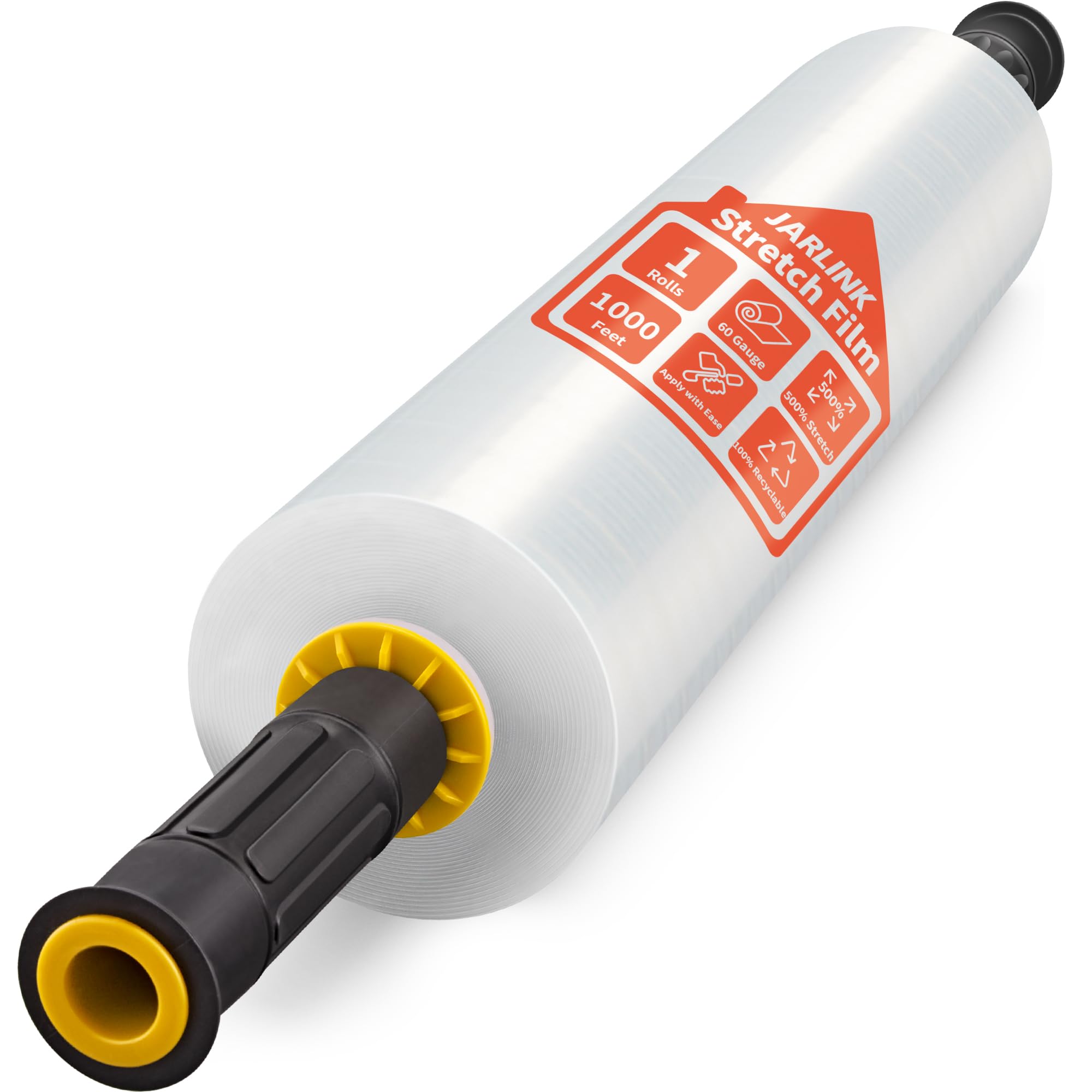 JARLINK Stretch Film, 15 Inch x 1000 Feet Shrink Wrap for Pallet Wrap, Industrial Strength Stretch Wrap with Handles, Moving Wrapping Plastic Roll, 60 Gauge, 1 Pack, Clear