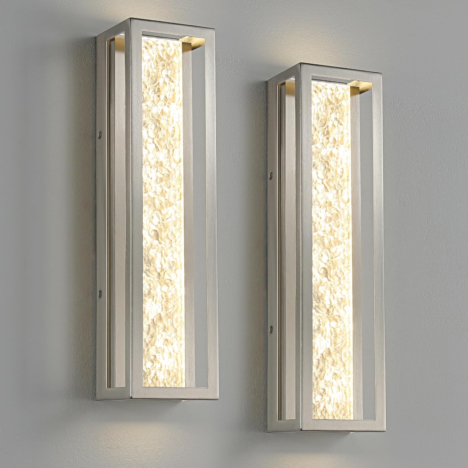 Brushed Nickel Dimmable Wall Sconces Set of Two, Modern Sconces Wall Lighting, 18 Inch Led Hardwired Wall Lights, 4000K Indoor Wall Light Fixtures for Bedroom, Living Room, Stairway, Hallway