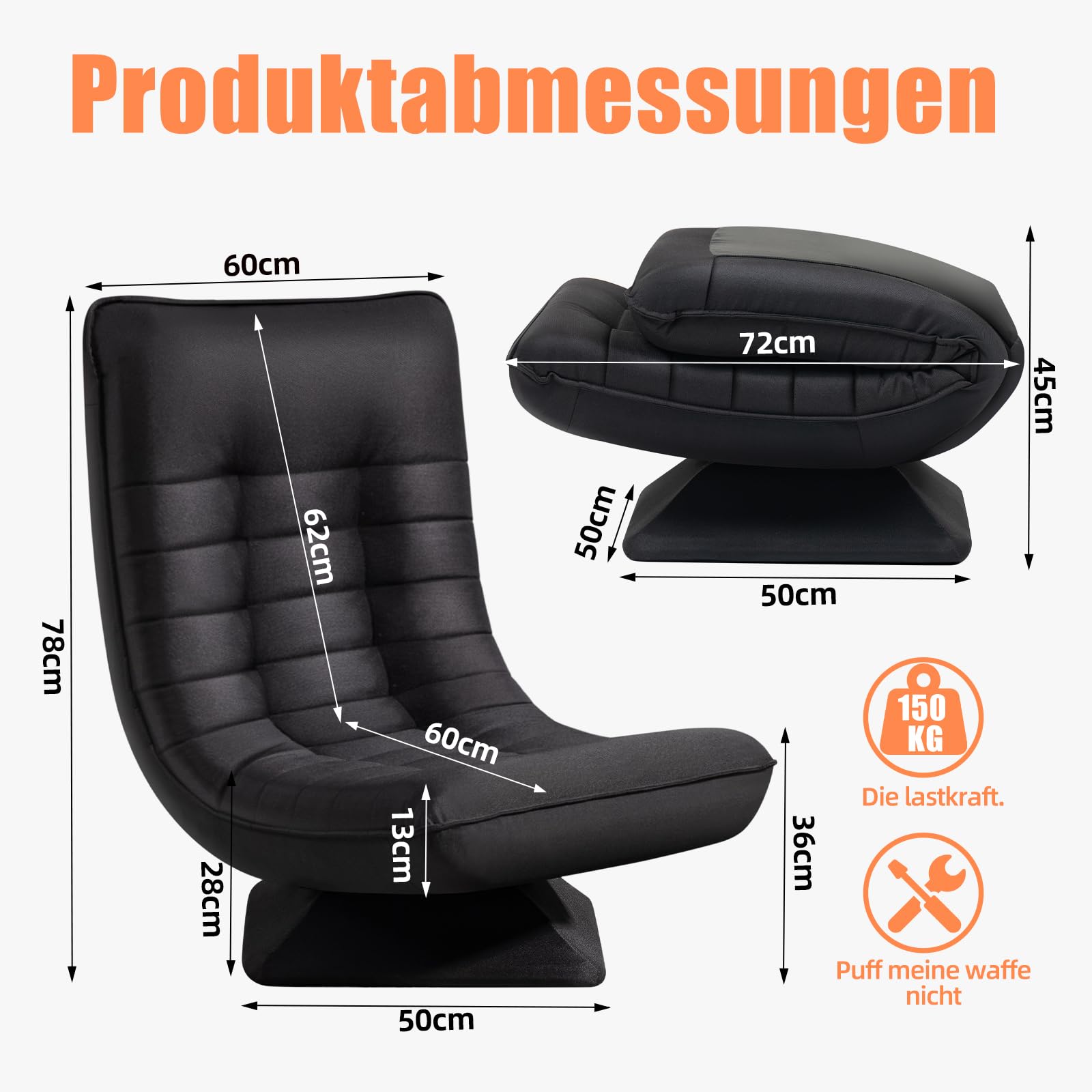 Fauteuil de salon pivotant à 360° en lin noir
