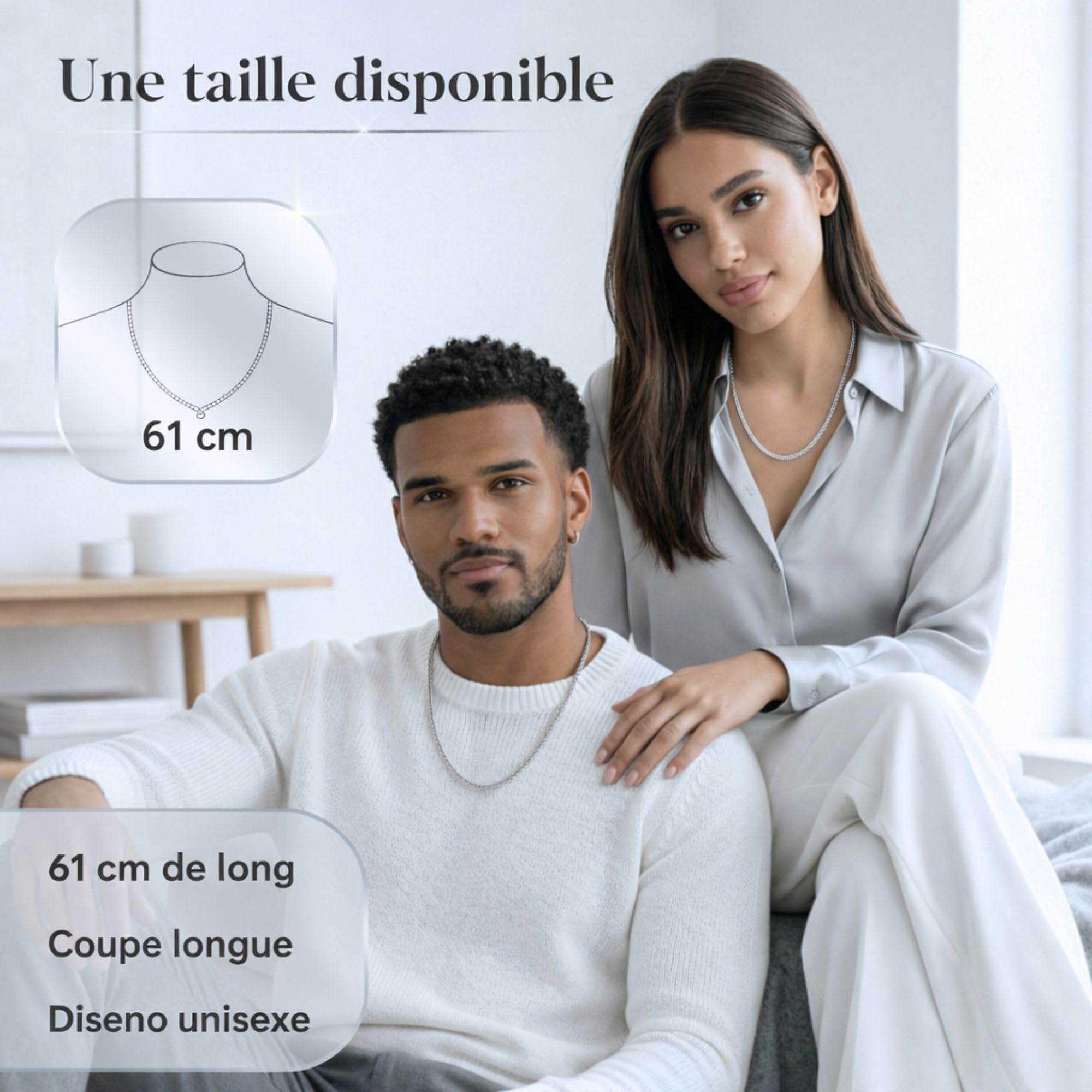 QUADRI - Collier Homme et Femme Argent 925 - Chaîne Épi - Made in Italy