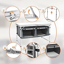 CampLand Outdoor Folding CampingTable with Aluminum Lightweight Height Adjustable with Storage Organizer Picnic Table for BBQ, Party, Camping (WhiteBig)